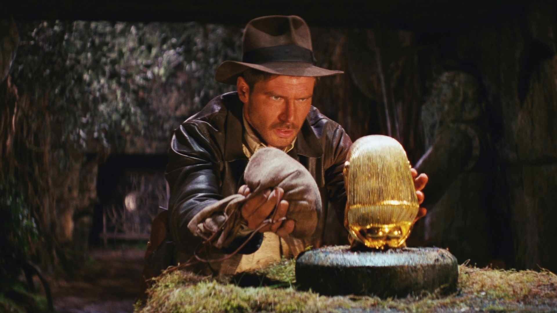 Indiana Jones, Harrison Ford, I predatori dell'arca perduta, Idolo d'oro, Sacco di sabbia, immagine di sfondo