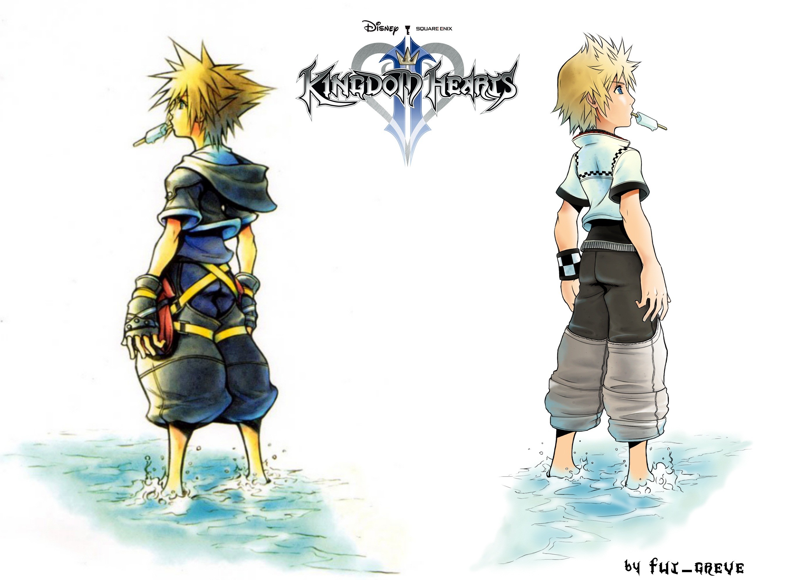 Sora, Roxas, Kingdom Hearts II, Acqua, Sfondo bianco, 2K, wallpaper desktop