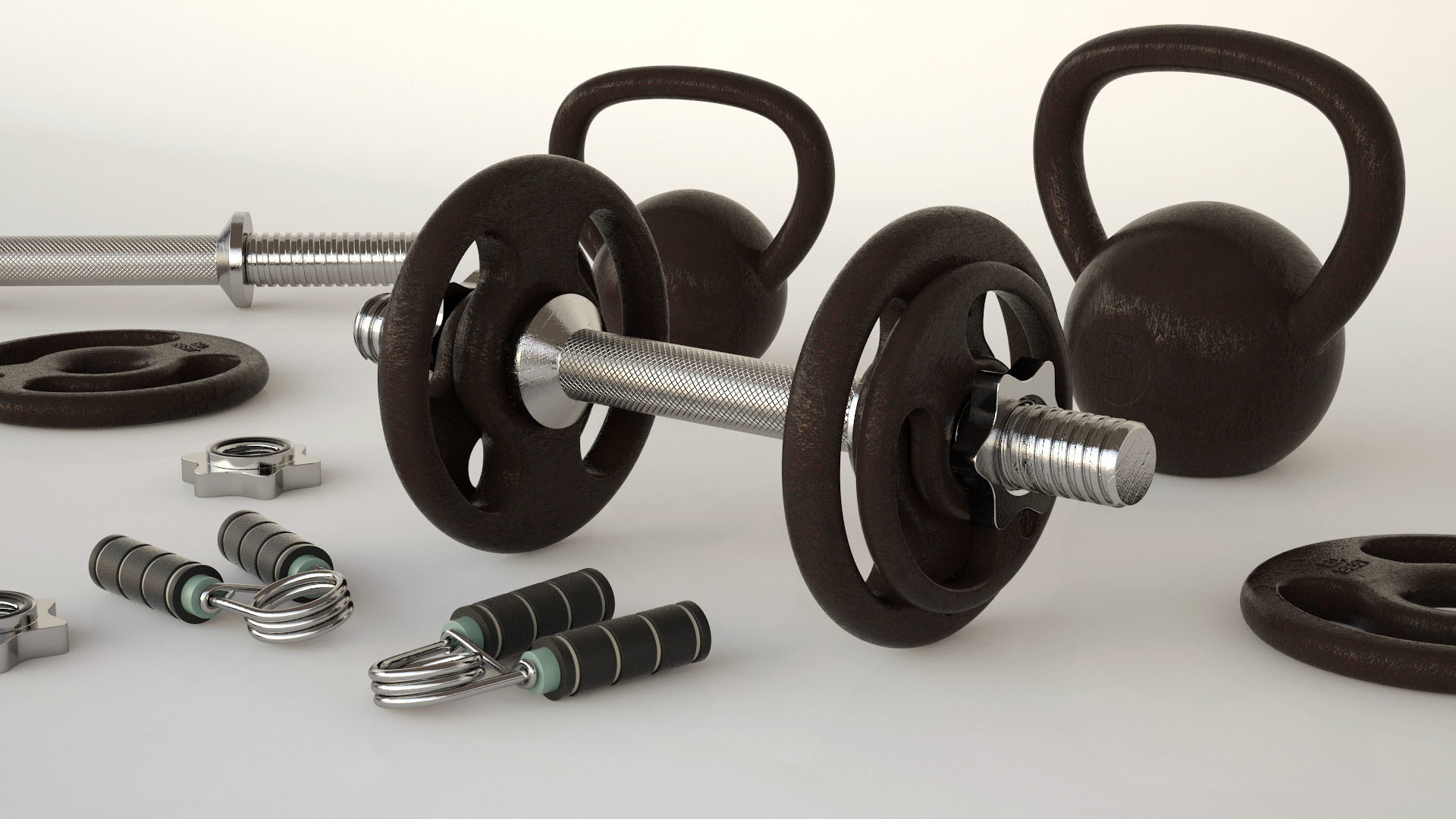 Manubri, Kettlebell, Attrezzi da palestra, Sfondo bianco, Full HD, wallpaper per computer