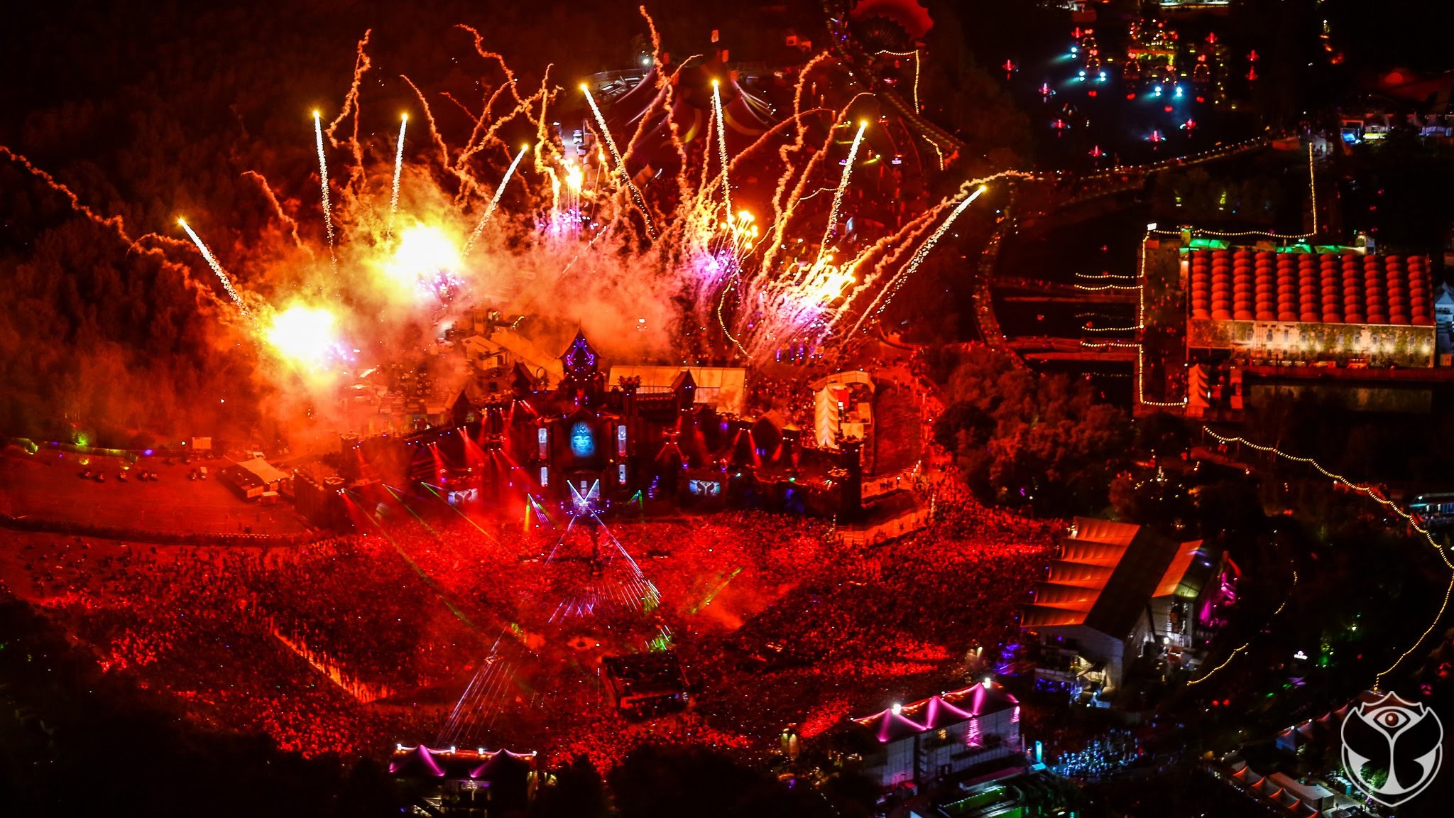 Tomorrowland, Fuochi d'artificio, Main stage, Rosso, 16:9 Full HD, sfondo widescreen