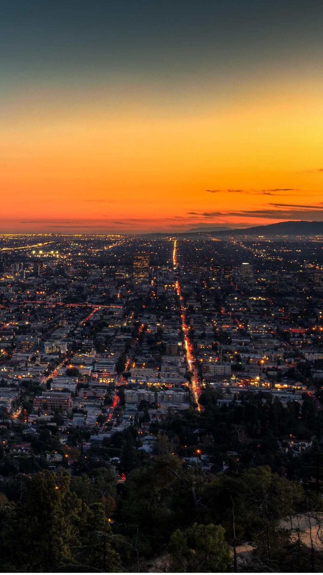 Los Angeles, Tramonto, Vista aerea, Luci della città, Full HD, sfondo per smartphone
