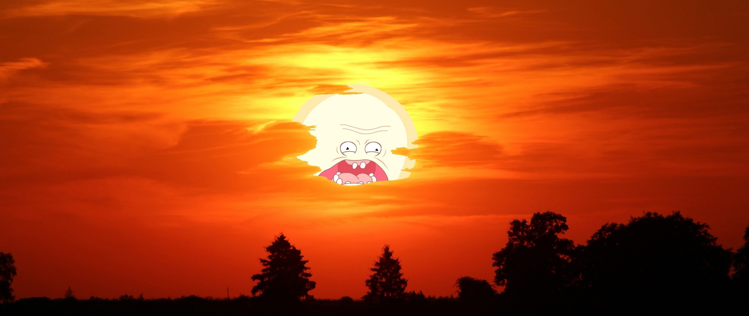 Screaming Sun, Rick and Morty, Tramonto, Parodia, 21:9 Full HD, sfondo widescreen
