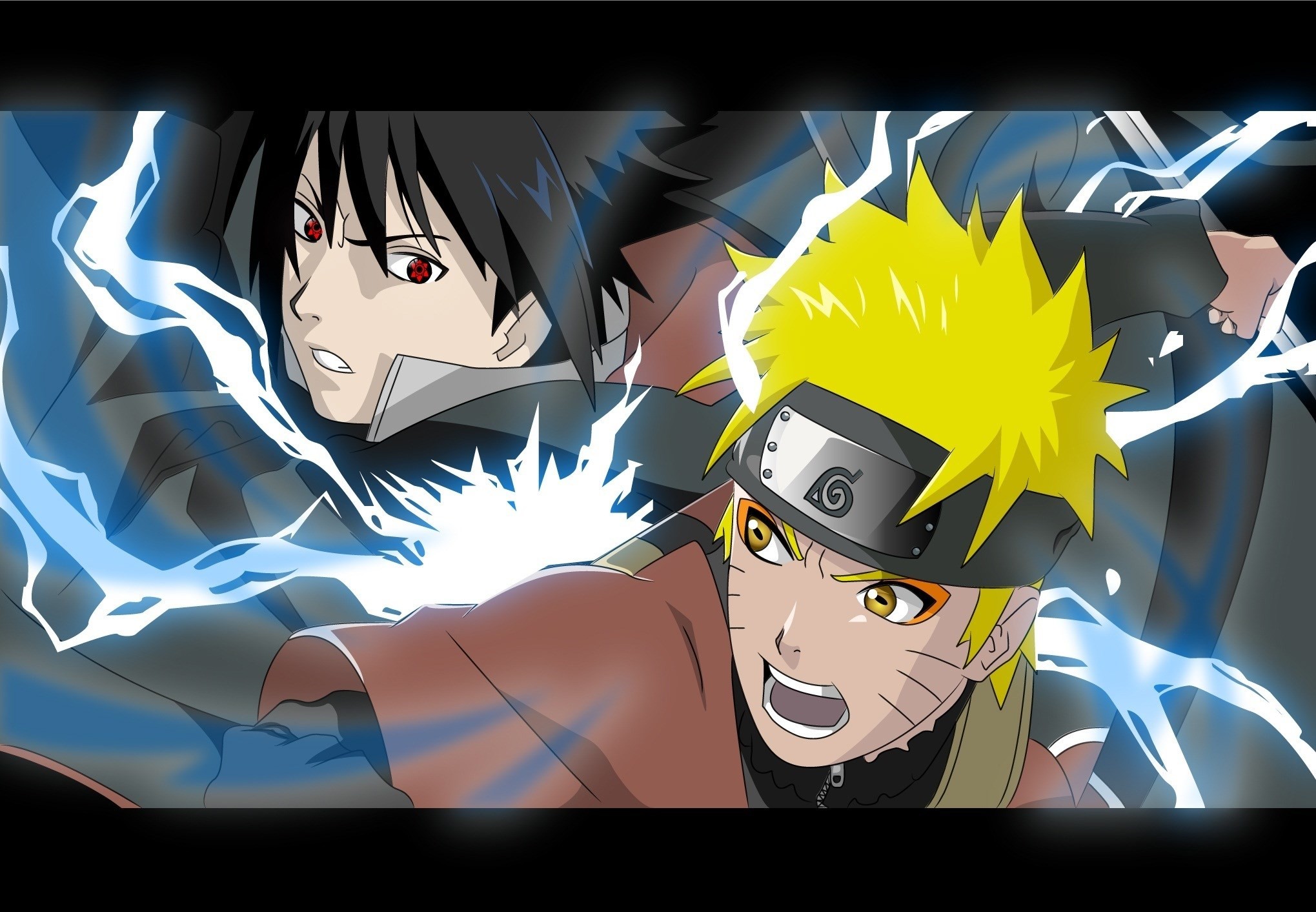 Sasuke Uchiha, Naruto Uzumaki, Naruto Shippuden, Fulmine, Sharingan, wallpaper per portatile