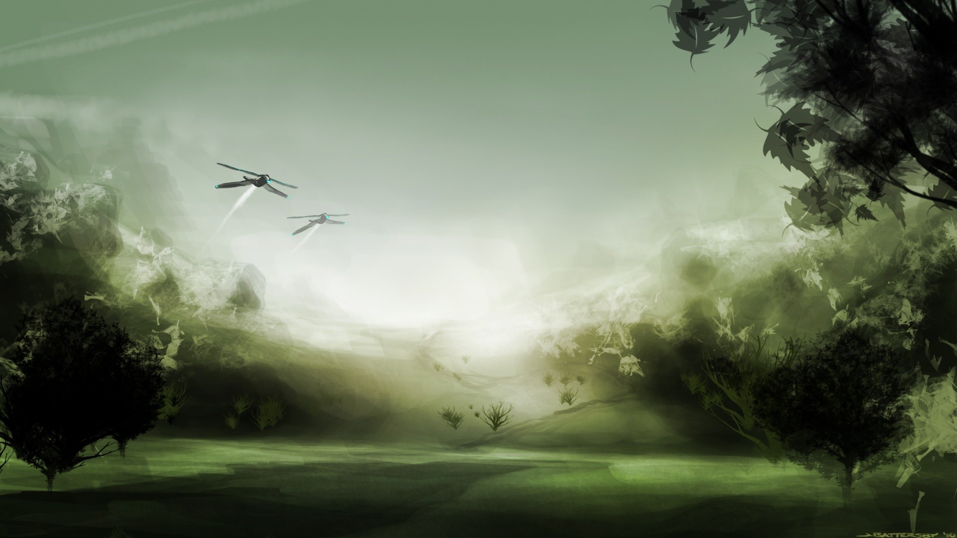 Navicelle, Foresta, Nebbia, Fantascienza, Full HD, wallpaper desktop