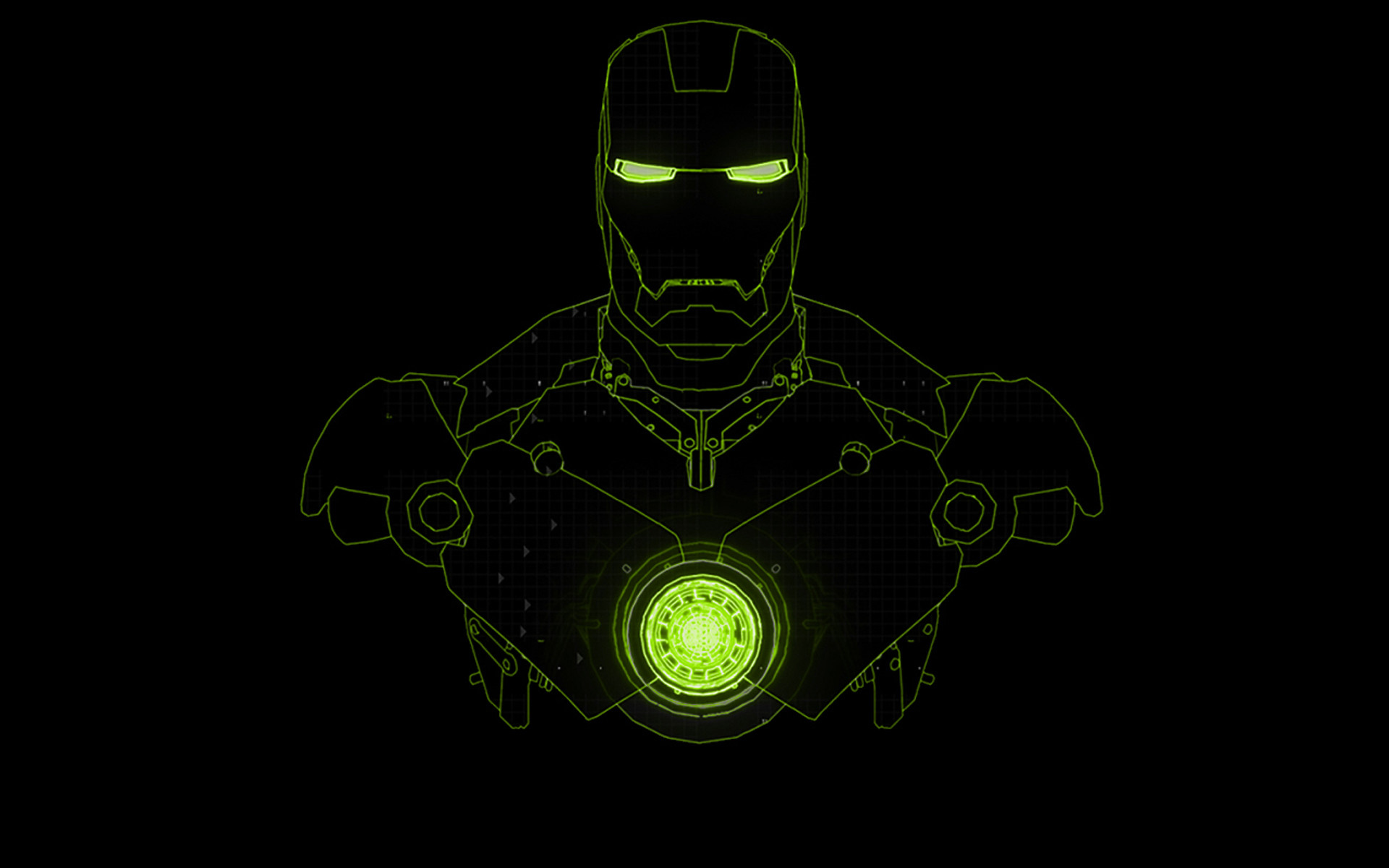 Iron Man, Line art, Verde neon, Reattore Arc, 1920x1200, sfondo per PC