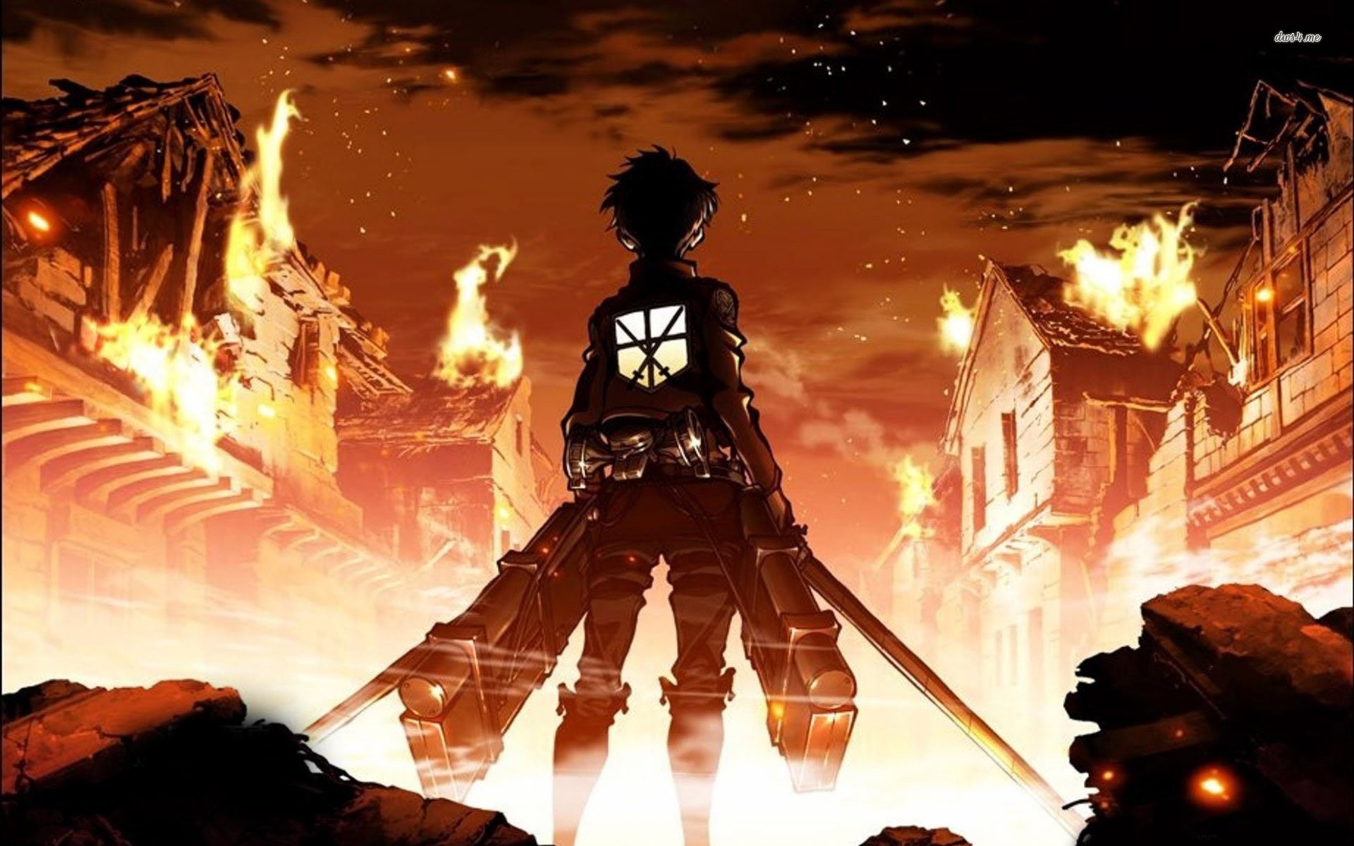 Eren Jaeger, L'attacco dei giganti, Città in fiamme, Anime, 1920x1200, immagine di sfondo