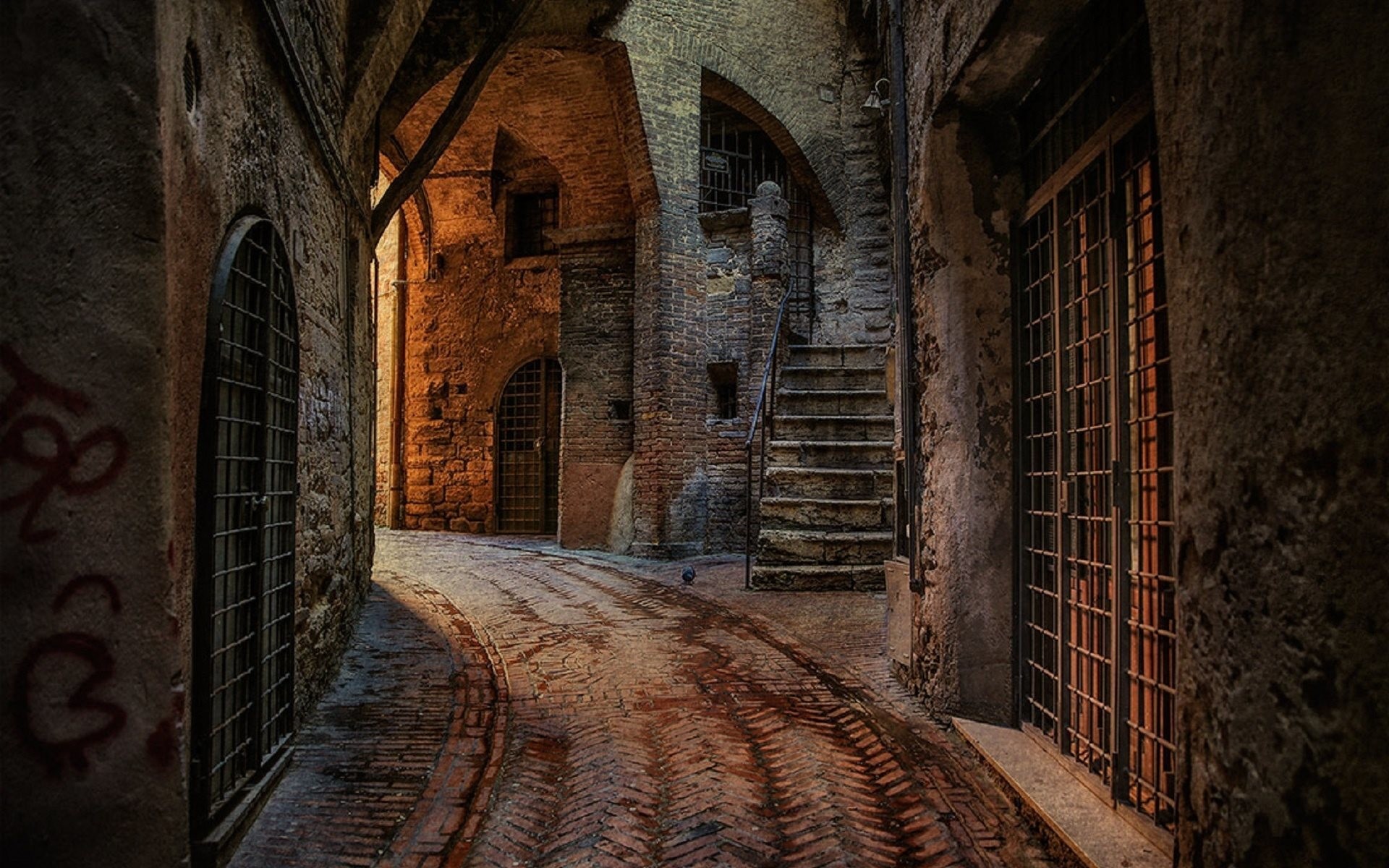 Vicolo medievale, Borgo antico, Pietra, Scalinata, 16:10 Full HD, sfondo widescreen