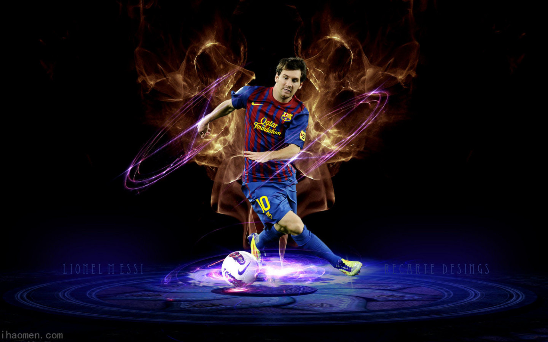 Lionel Messi, FC Barcelona, Luci neon, Pallone, 1920x1200, sfondo per PC