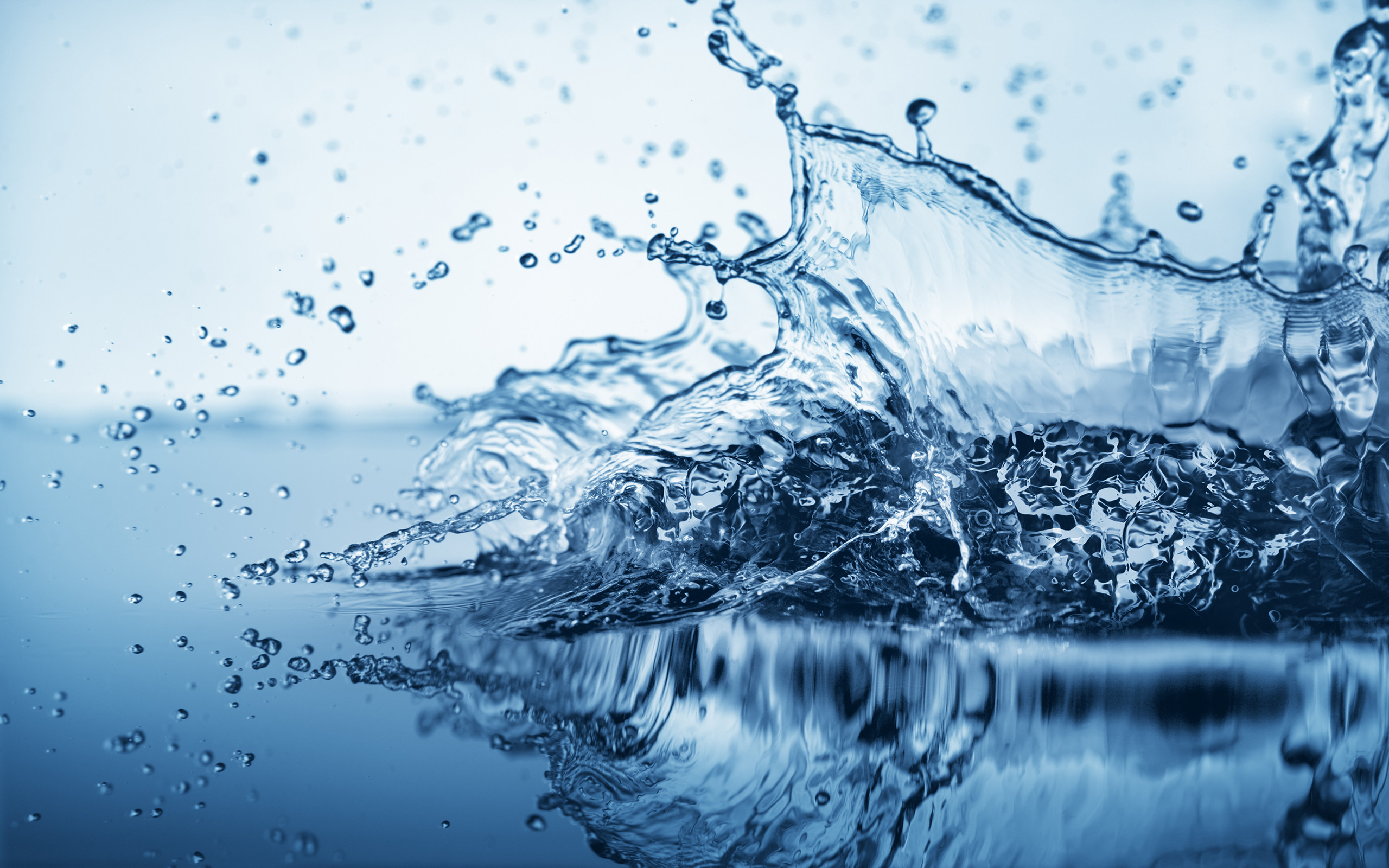 Spruzzo d'acqua, Gocce, Riflesso, Blu, 2K 1600p, sfondo desktop