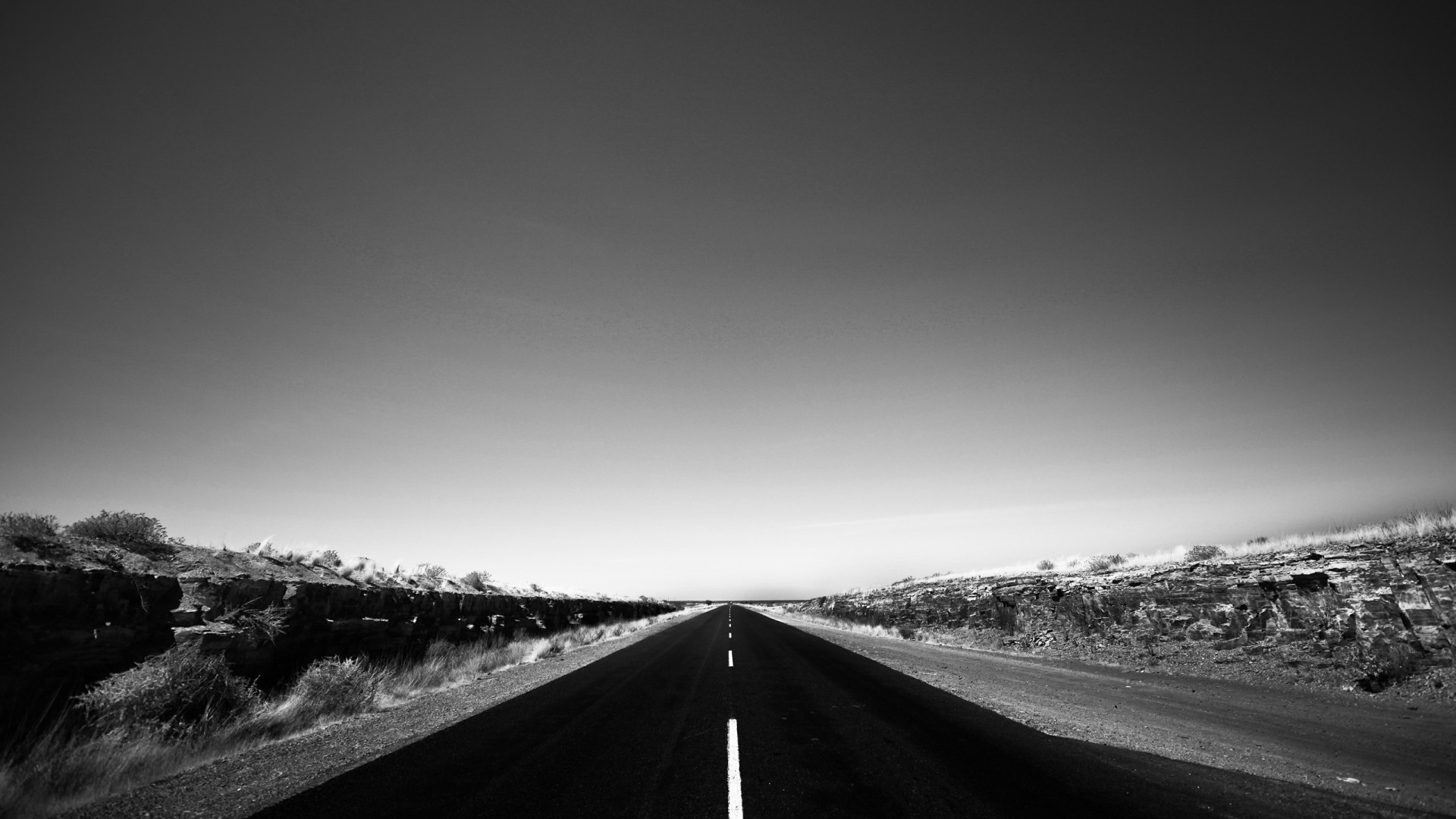 Strada, Orizzonte, Bianco e nero, Prospettiva, Full HD, sfondo per portatile