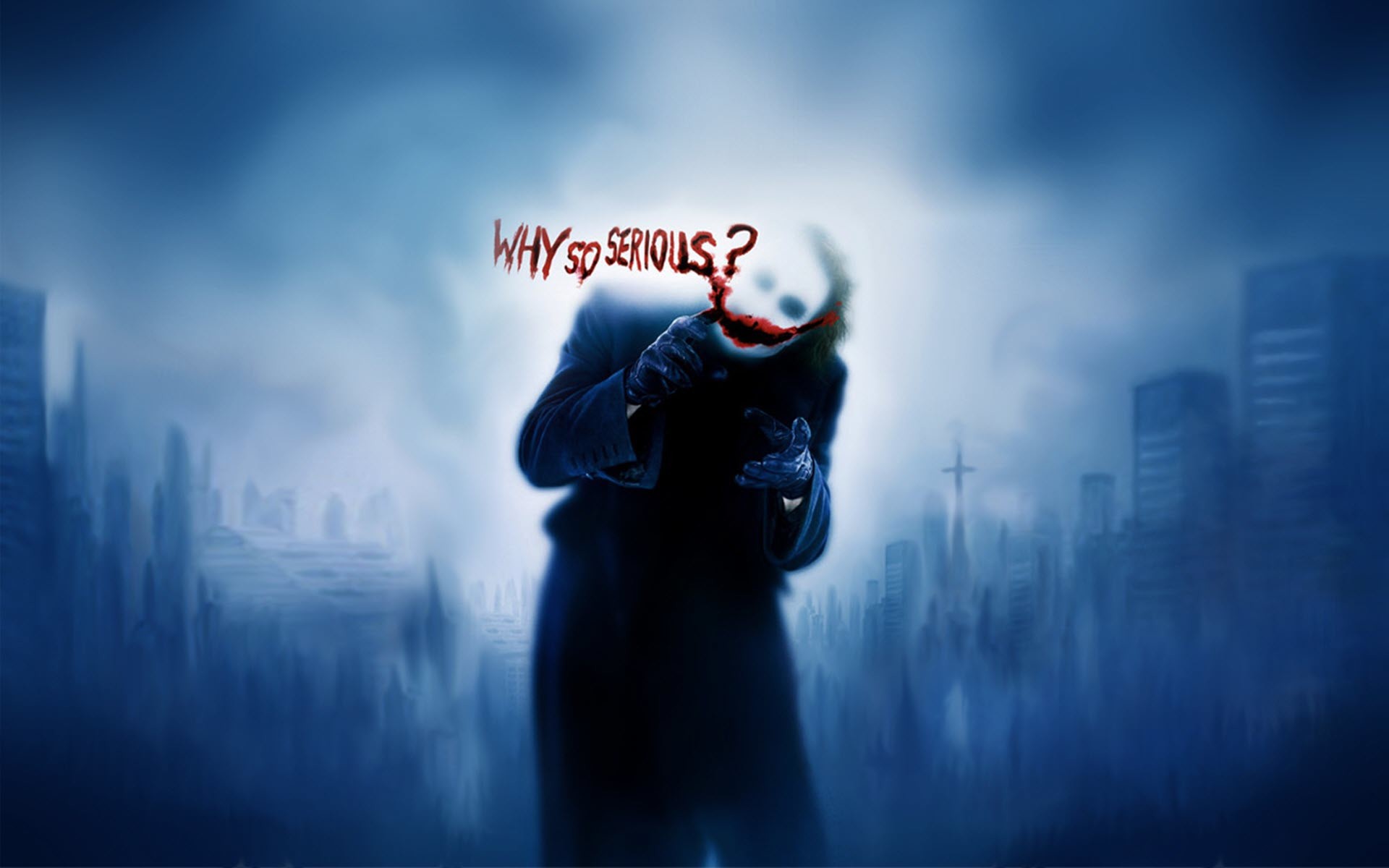 Joker, Heath Ledger, Il cavaliere oscuro, Why So Serious?, Toni blu, sfondo 16:10 Full HD