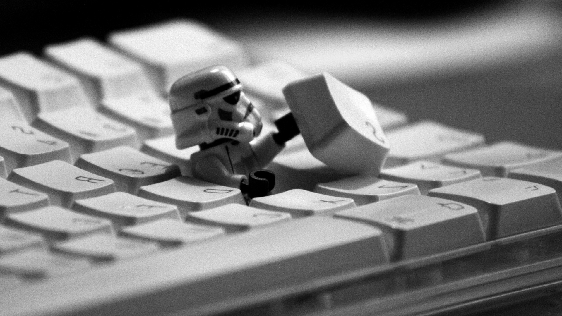 Stormtrooper, Star Wars, LEGO, Tastiera, Bianco e nero, Full HD, sfondo per PC