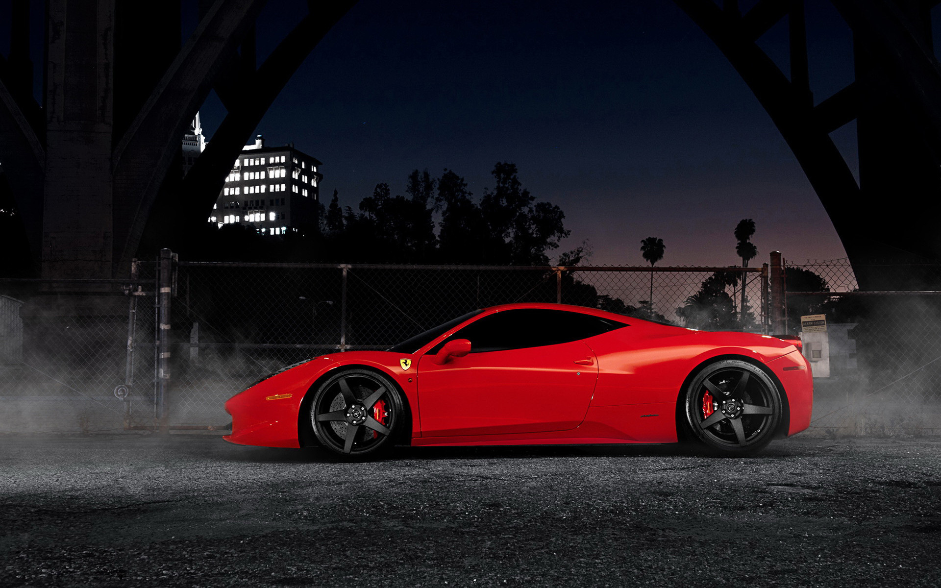 Ferrari 458 Italia, Rosso, Notte, Fumo, 1920x1200, sfondo per PC
