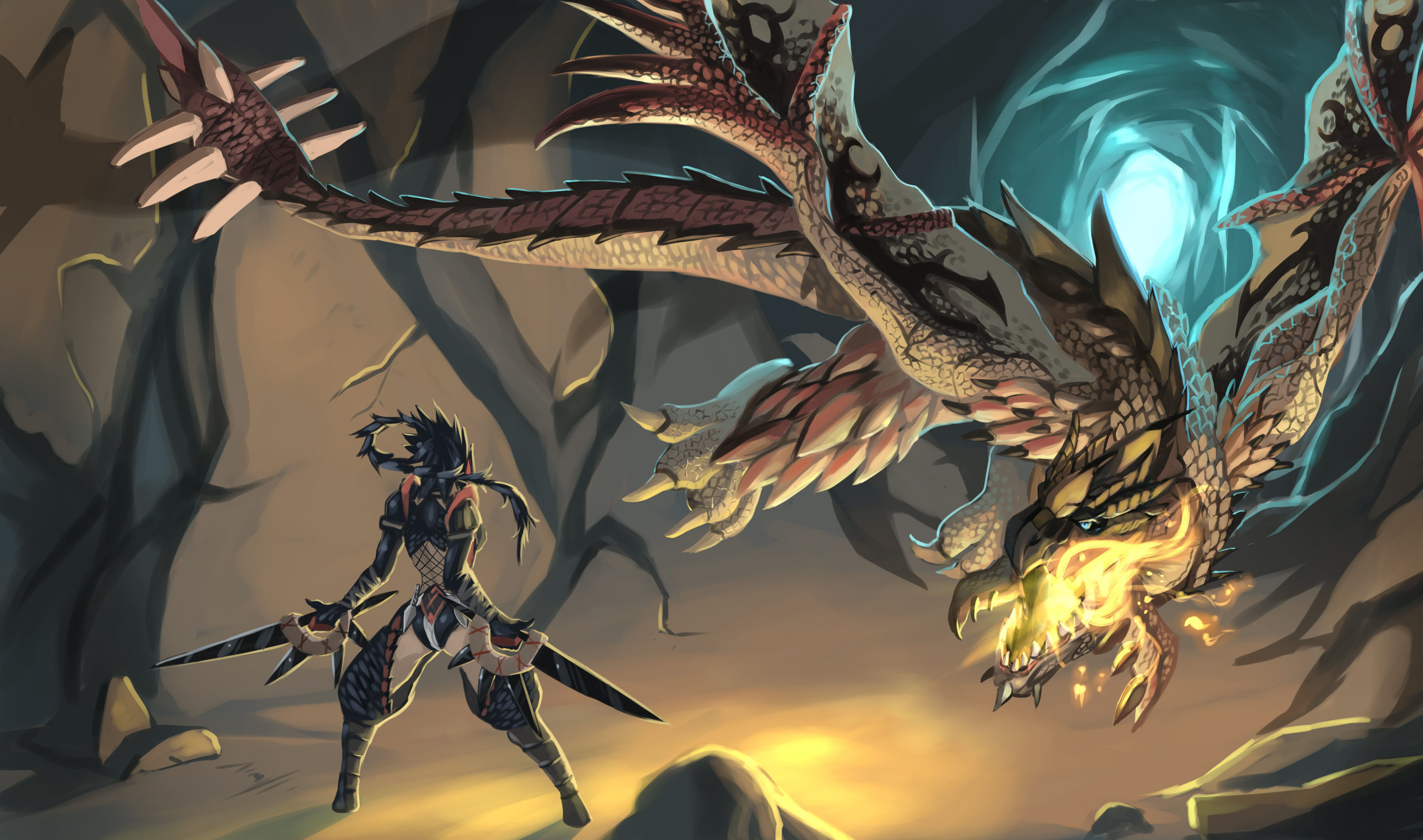 Monster Hunter, Seregios, Cacciatrice, Caverna, 2K, sfondo Windows 11