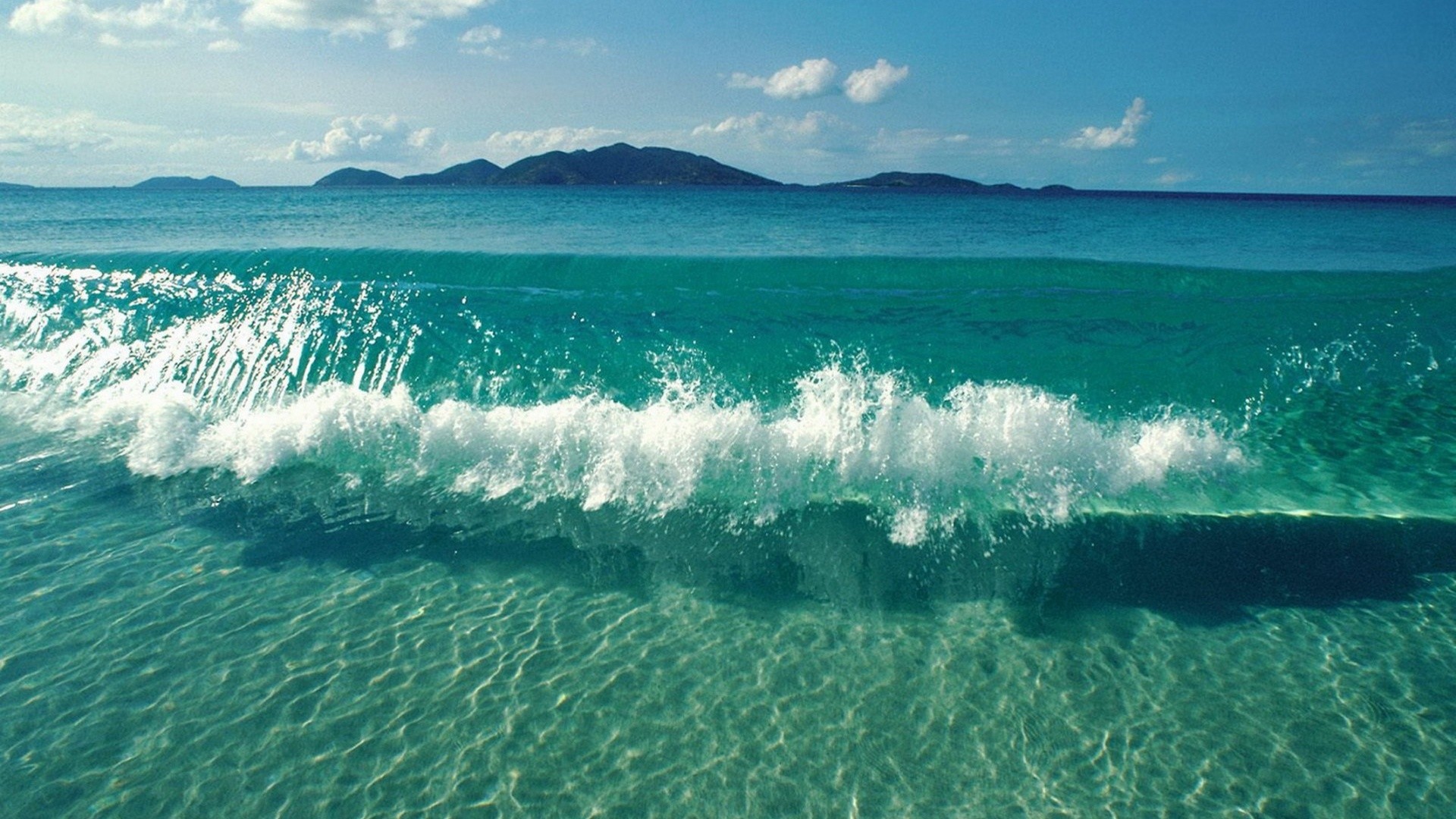 Onda, Mare turchese, Isola, Acqua cristallina, Full HD, wallpaper per portatile
