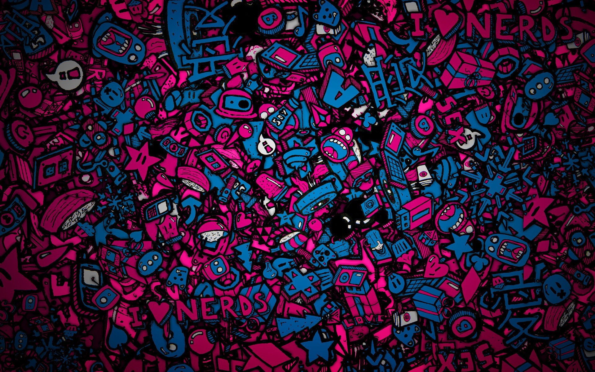 Doodle, Nerds, Rosa, Blu, Illustrazione, 1920x1200, sfondo per PC