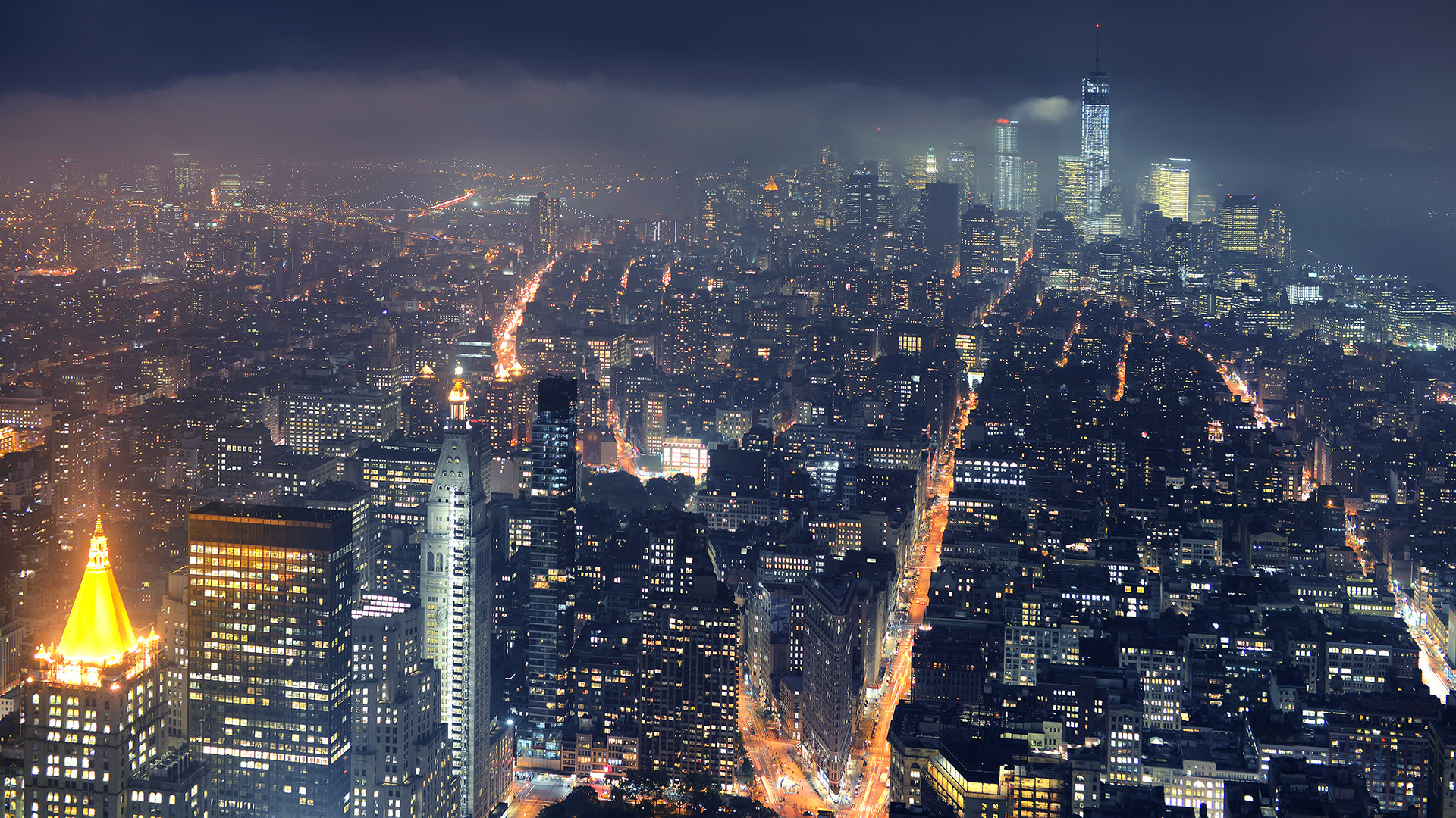 Gotham City, Vista aerea, Luci della città, Notte, Full HD 1080p, sfondo desktop