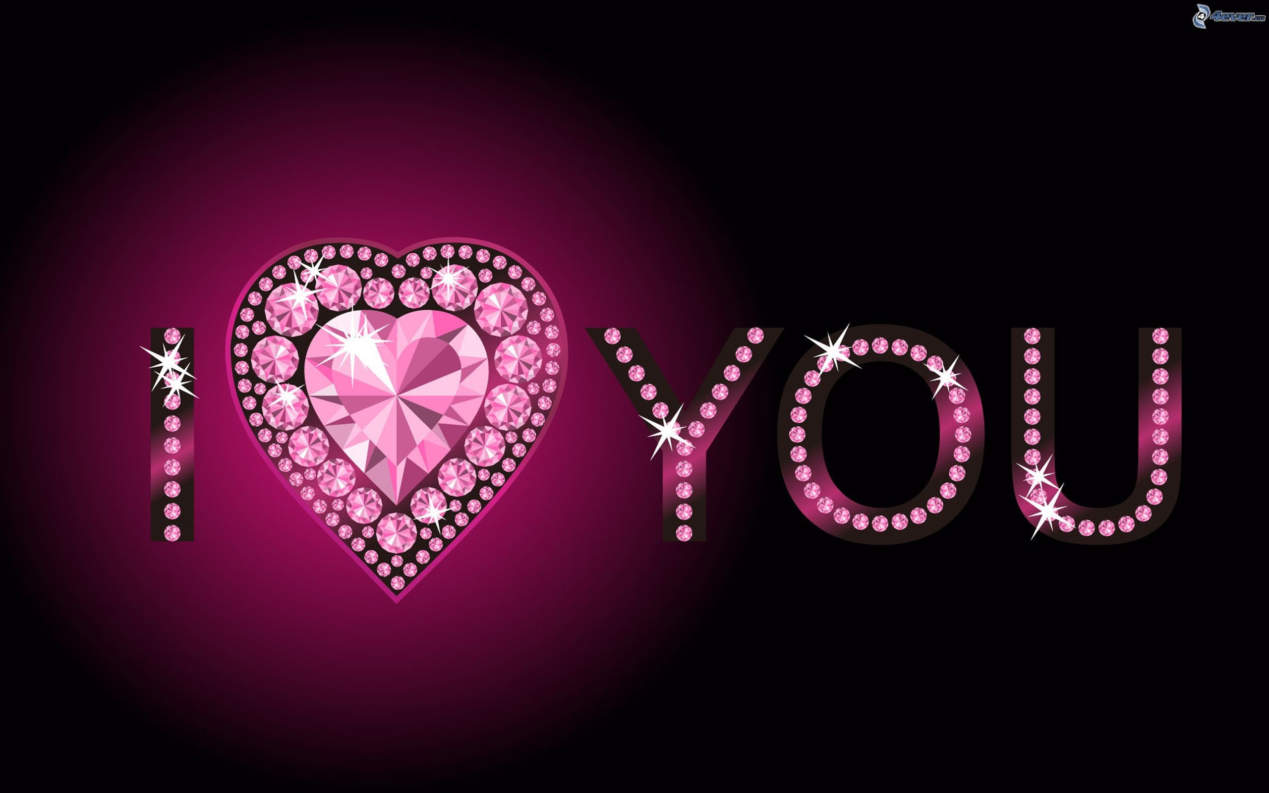I Love You, Cuore di diamanti, Rosa, Sfondo nero, 2K, wallpaper per computer