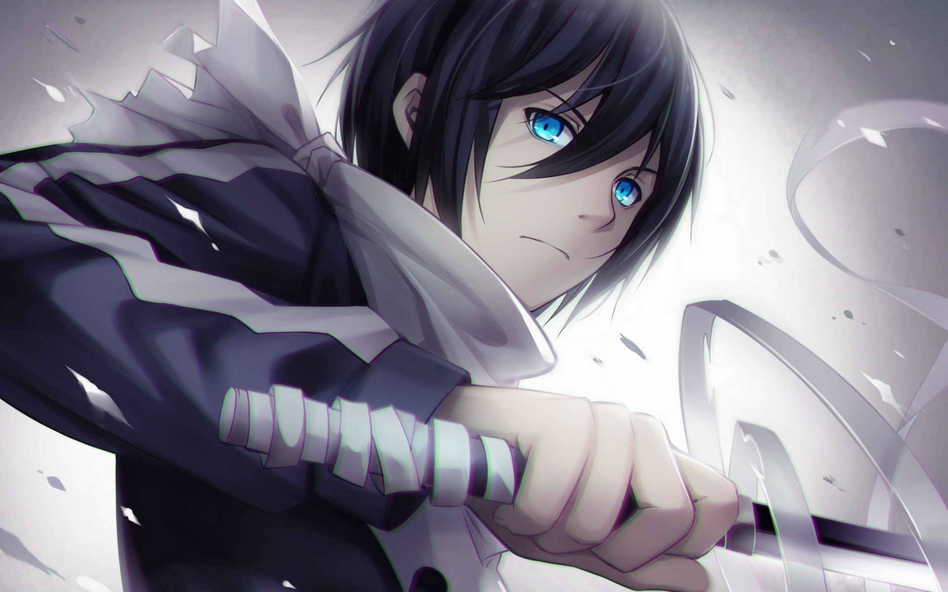 Yato, Noragami, Spada, Sciarpa, Occhi azzurri, 1920x1200, sfondo per PC