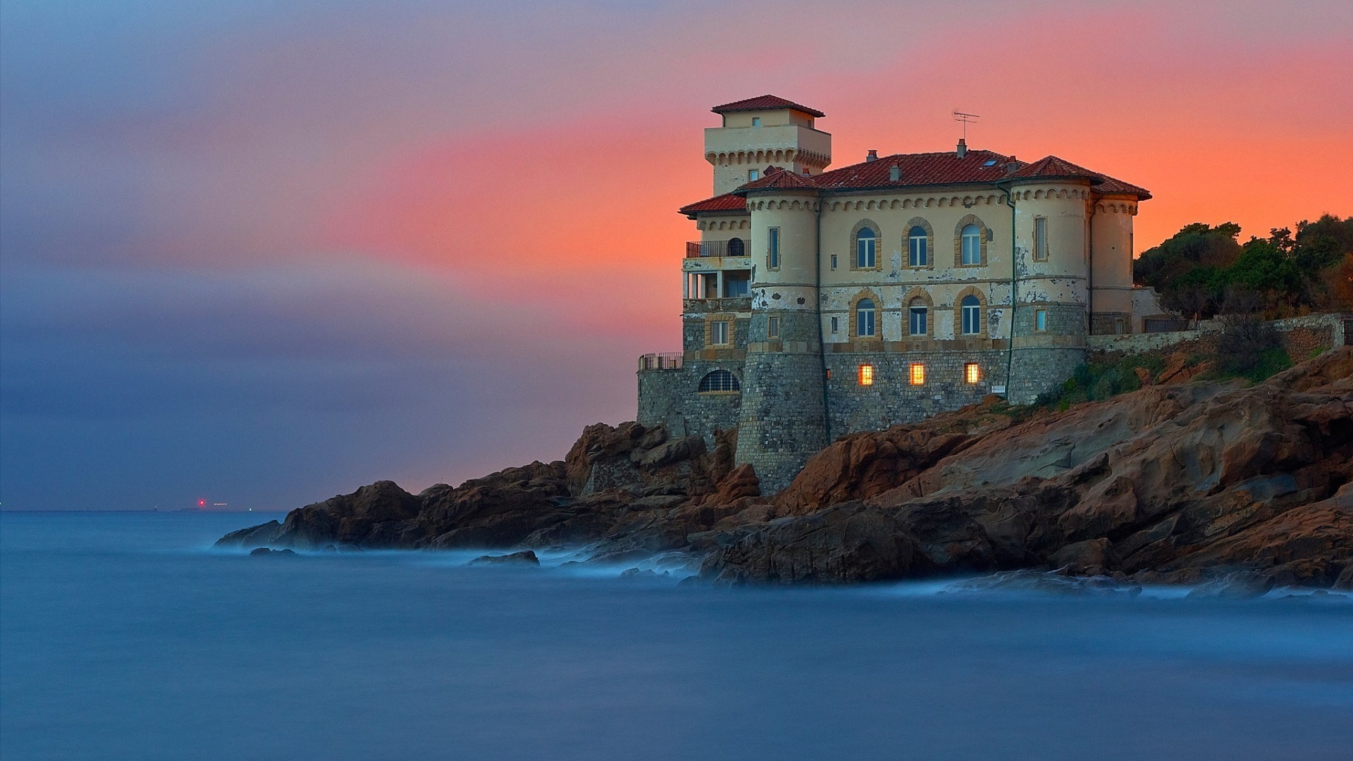 Castello Boccale, Livorno, Toscana, Italia, Tramonto, 1920x1080, sfondo per PC