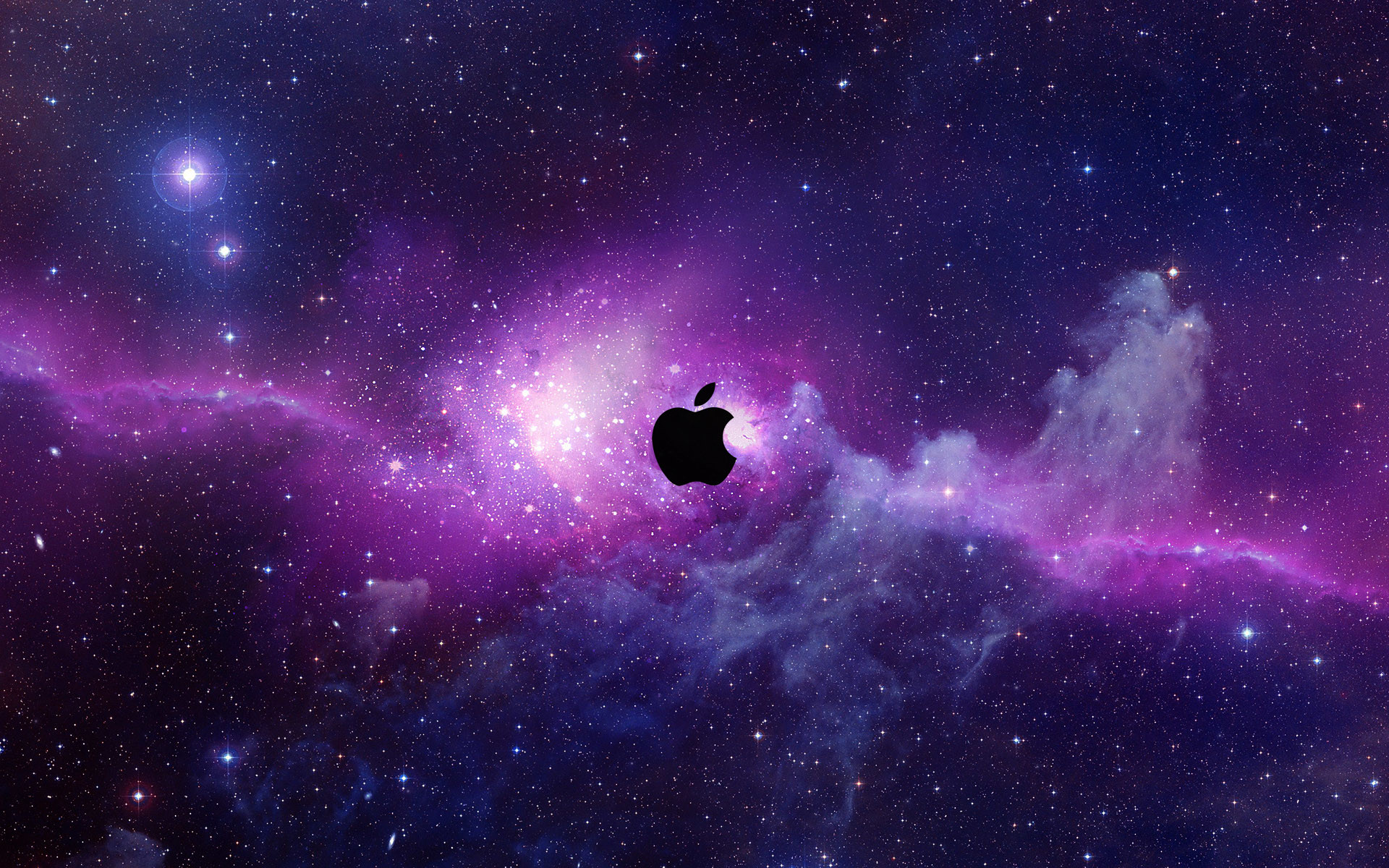 Logo Apple, Nebulosa, Spazio, Viola, Stelle, sfondo Mac Full HD