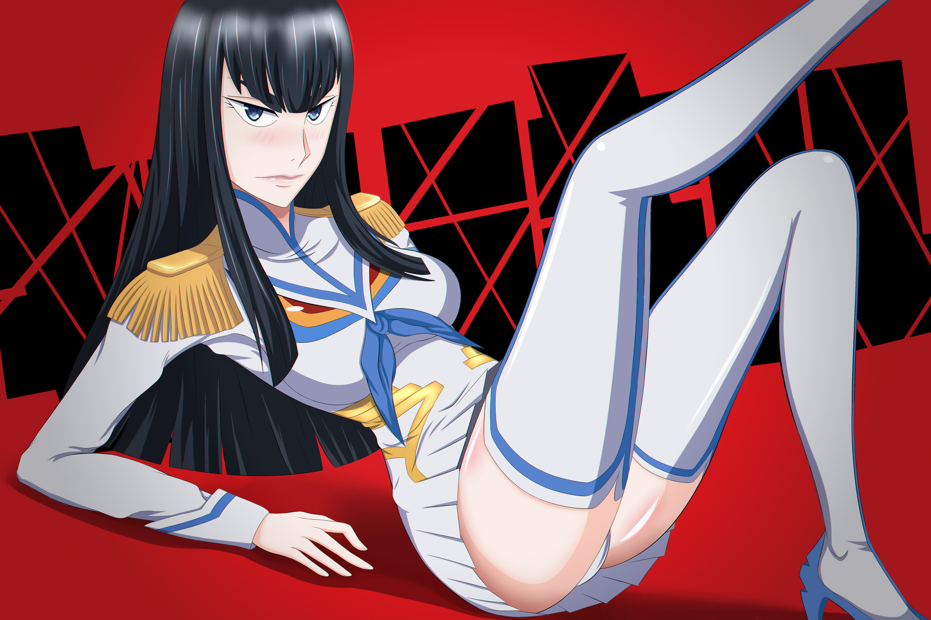 Satsuki Kiryuin, Kill la Kill, Uniforme bianca, Rosso, 2K, sfondo desktop
