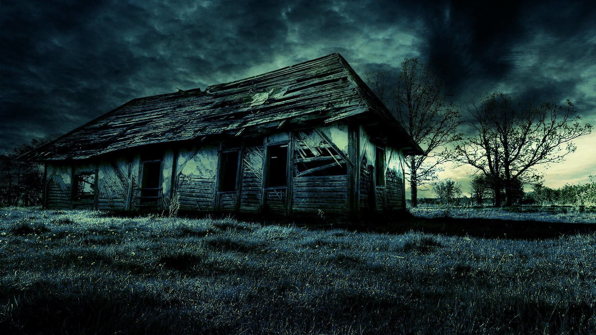 Casa abbandonata, Cielo tempestoso, Notte, Horror, Full HD, sfondo desktop