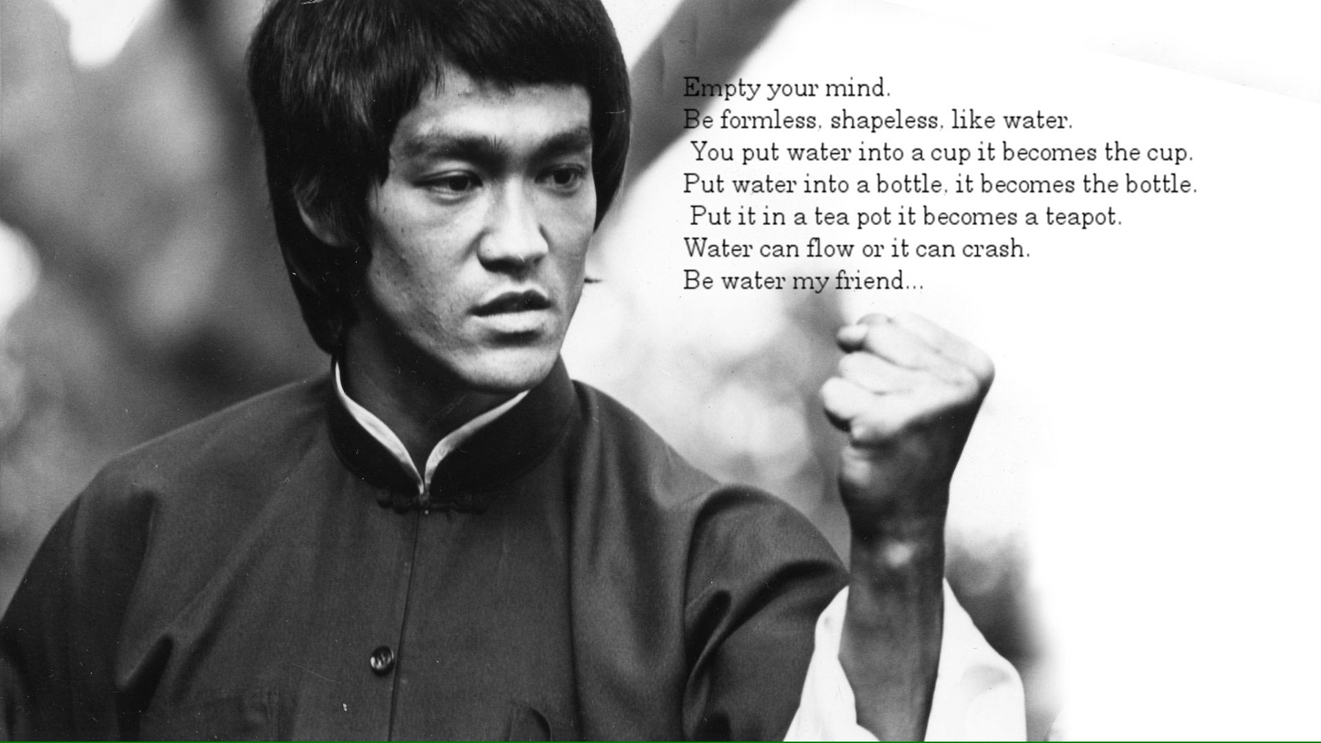 Bruce Lee, Be Water, Citazione, Bianco e nero, Full HD, sfondo desktop
