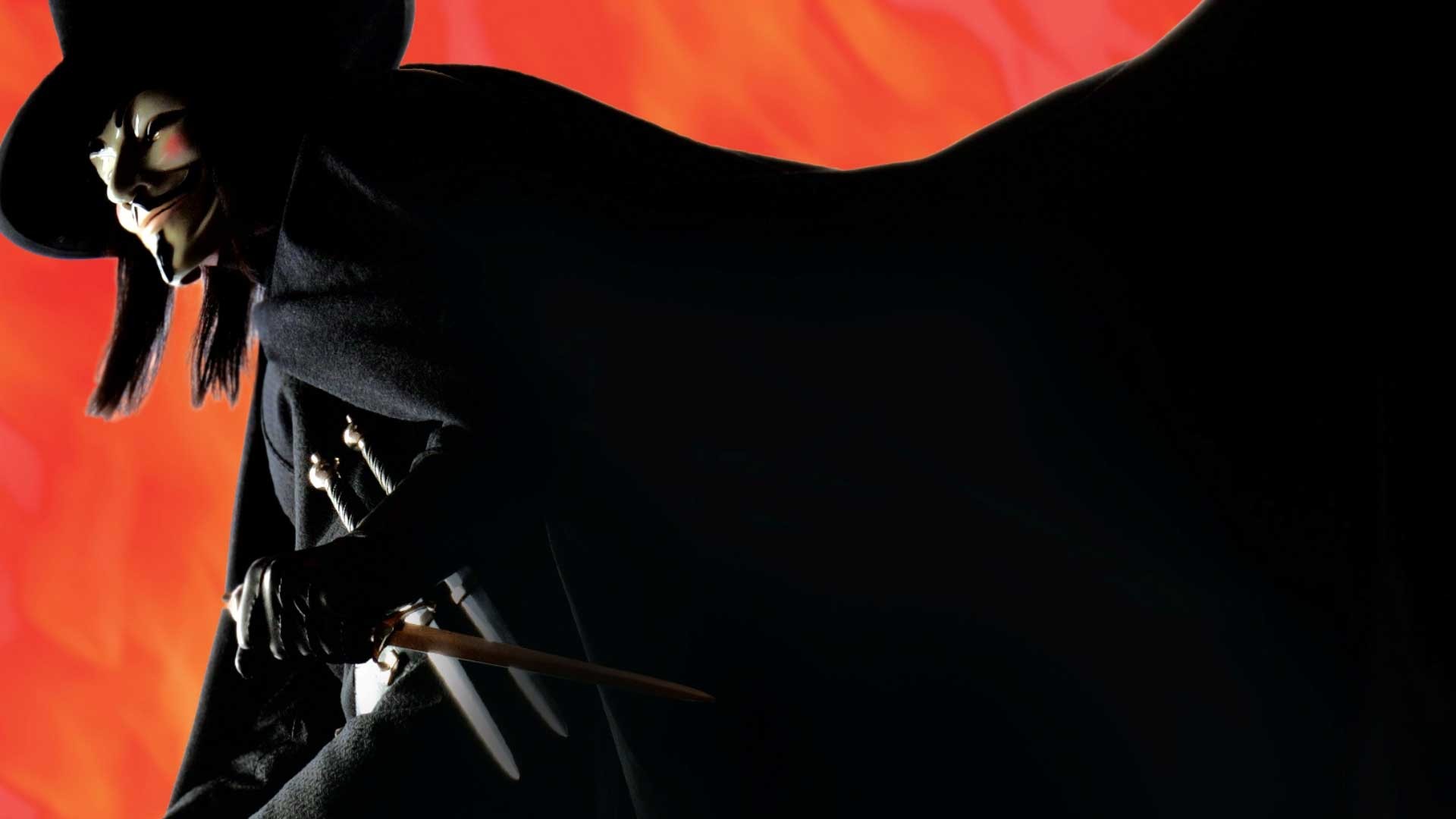 V per Vendetta, V, Mantello, Pugnali, Rosso e nero, 1920x1080, immagine di sfondo