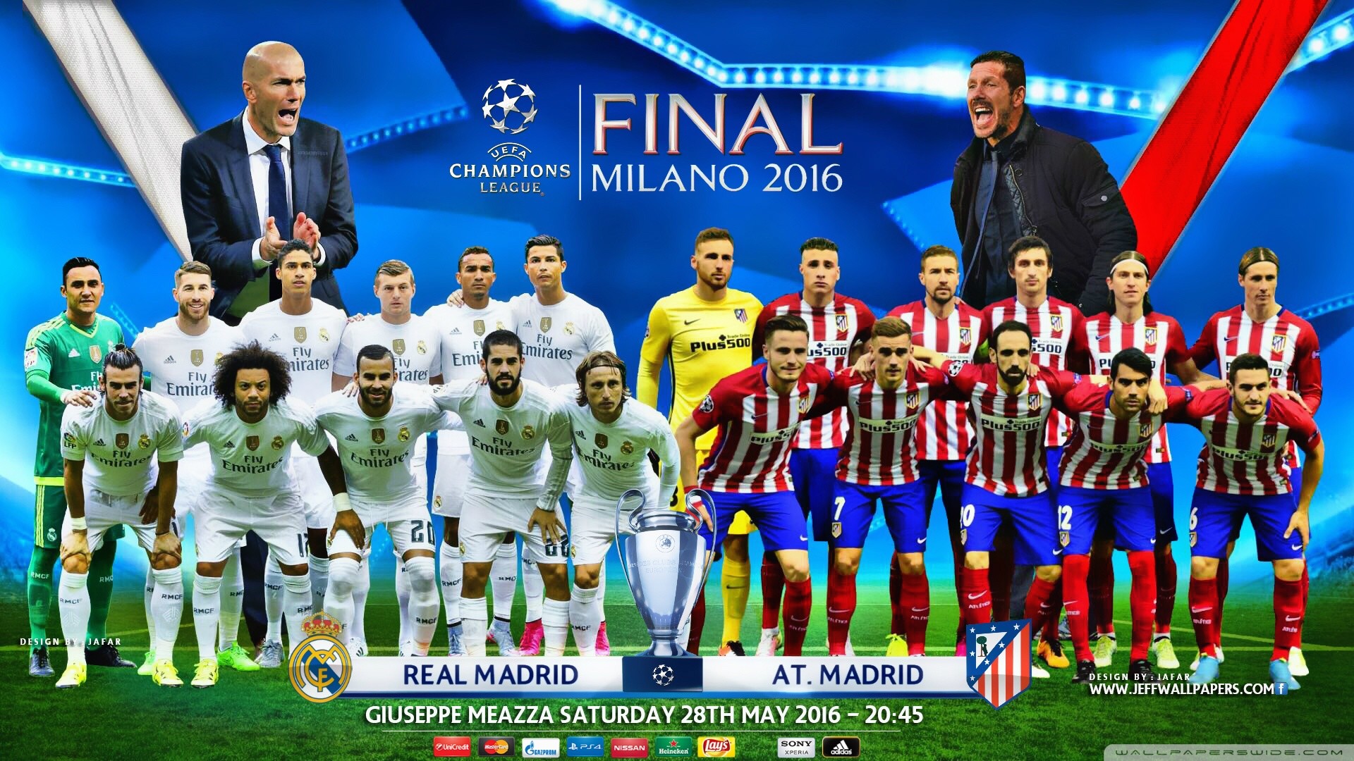 Finale Milano 2016, Real Madrid, Atlético Madrid, Zinédine Zidane, Diego Simeone, Stadio Giuseppe Meazza, sfondo per PC