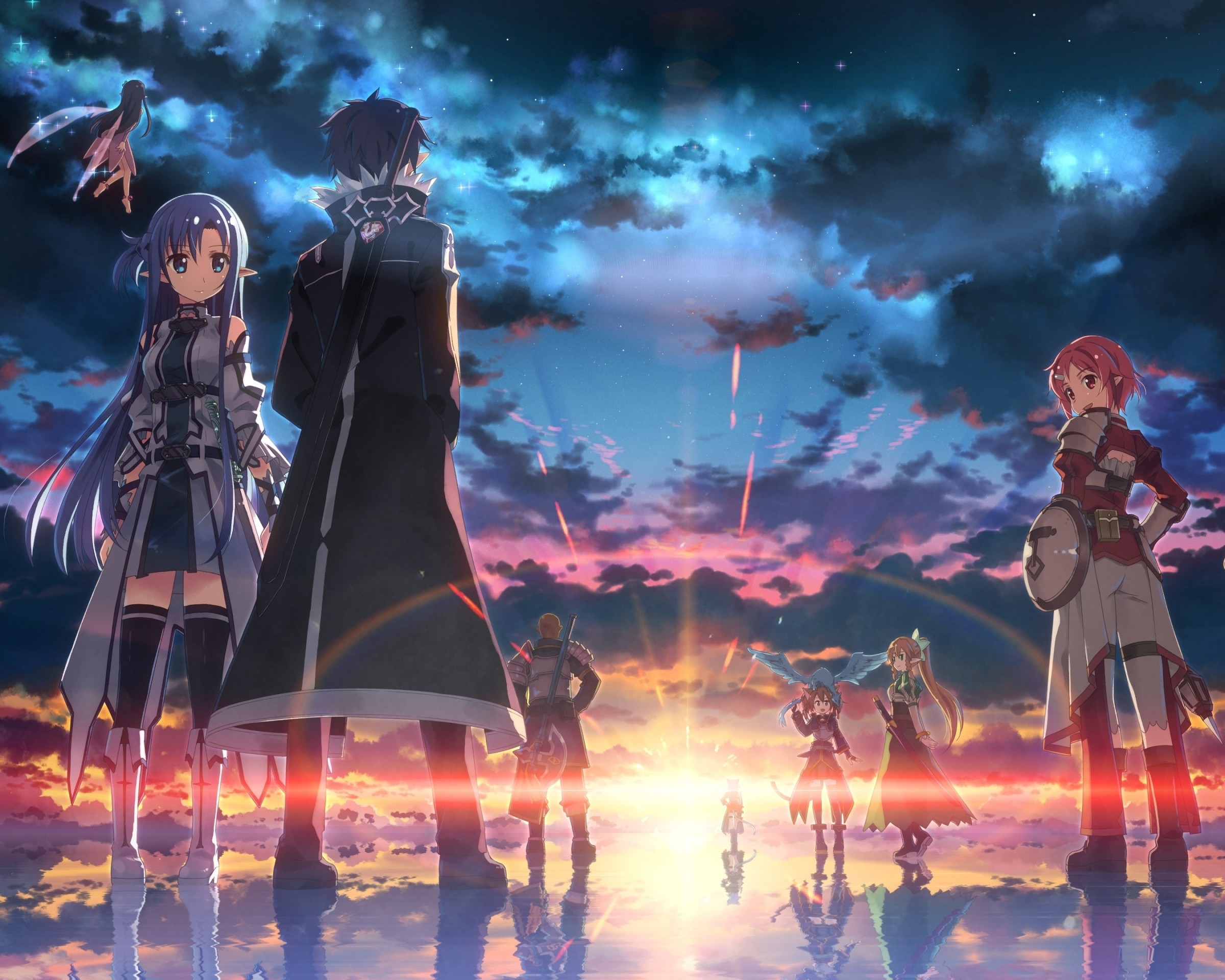 Kirito, Yuuki, Sword Art Online, Tramonto, Riflesso, Full HD, sfondo Windows 11