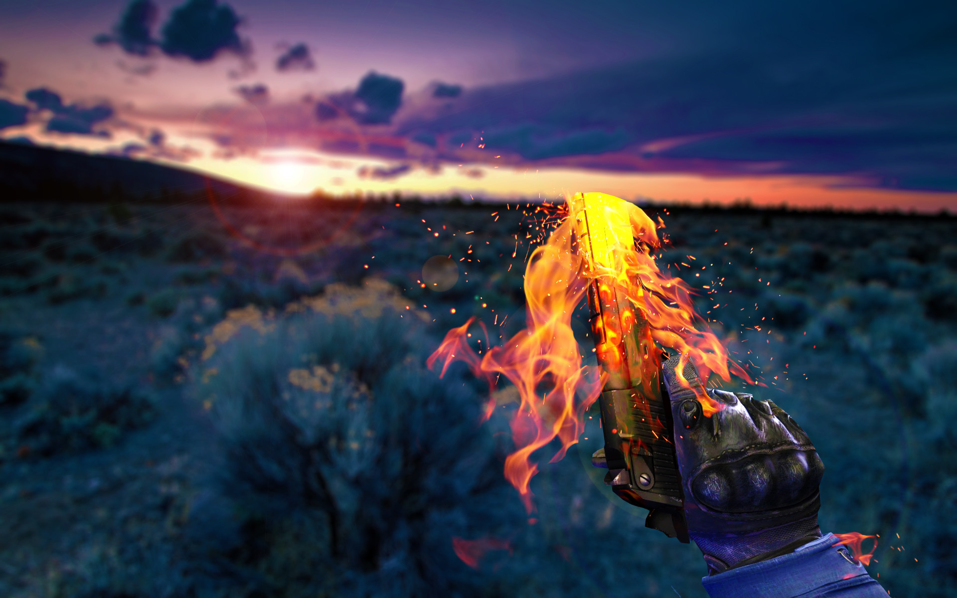 CS:GO, Pistola, Fuoco, Tramonto, 1920x1200, sfondo per PC