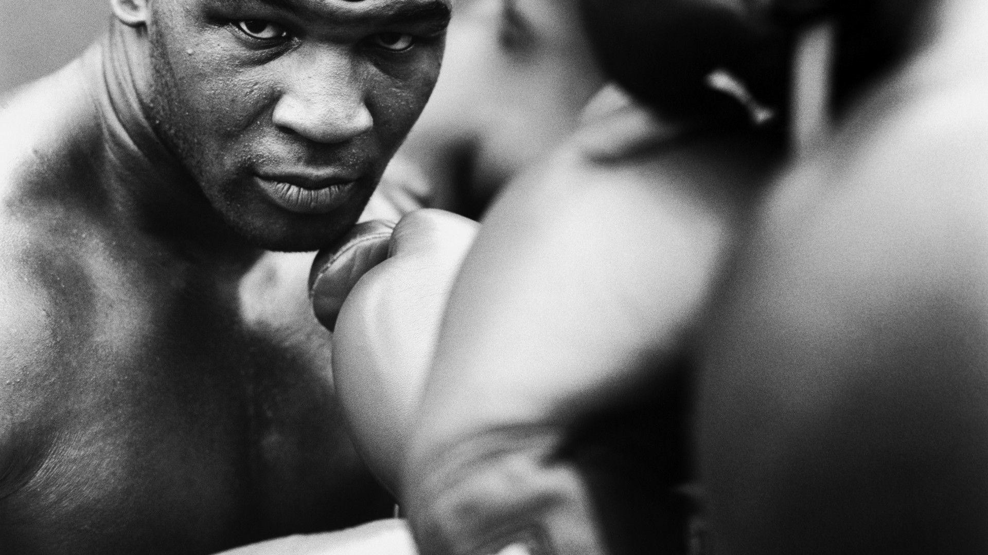 Mike Tyson, Pugilato, Bianco e nero, Primo piano, Guantoni, 1920x1080, immagine di sfondo