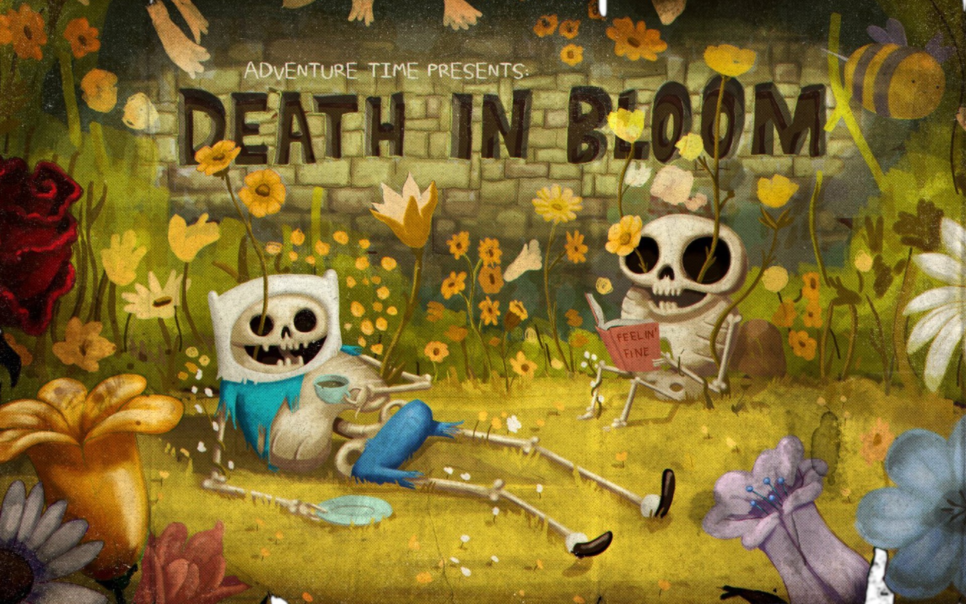 Death in Bloom, Adventure Time, Scheletri, Fiori, 16:10 Full HD, sfondo widescreen