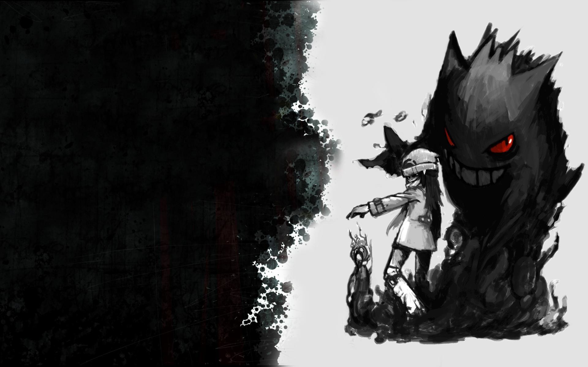 Gengar, Pokémon, Fan art, Bianco e nero, 1920x1200, immagine di sfondo