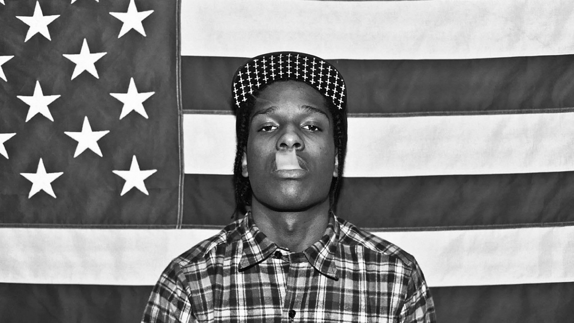 ASAP Rocky, Bandiera americana, Bianco e nero, Rapper, Full HD, sfondo per portatile