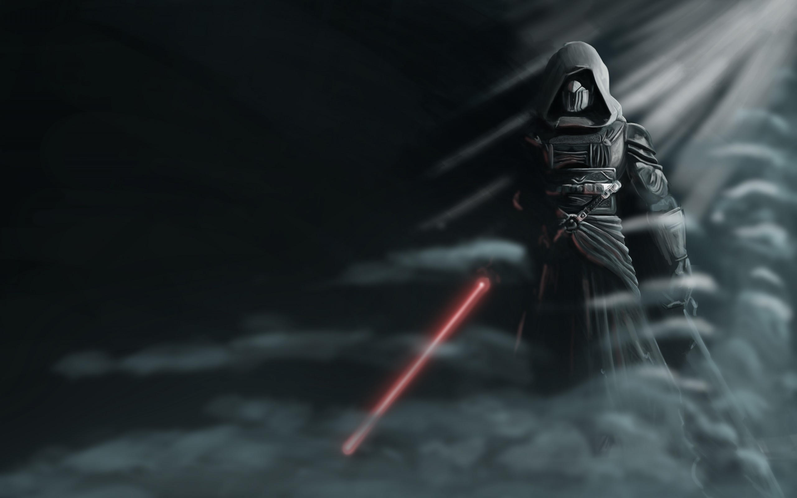 Star Wars, Spada laser rossa, Cappuccio, Nebbia, 16:10 2K, sfondo widescreen