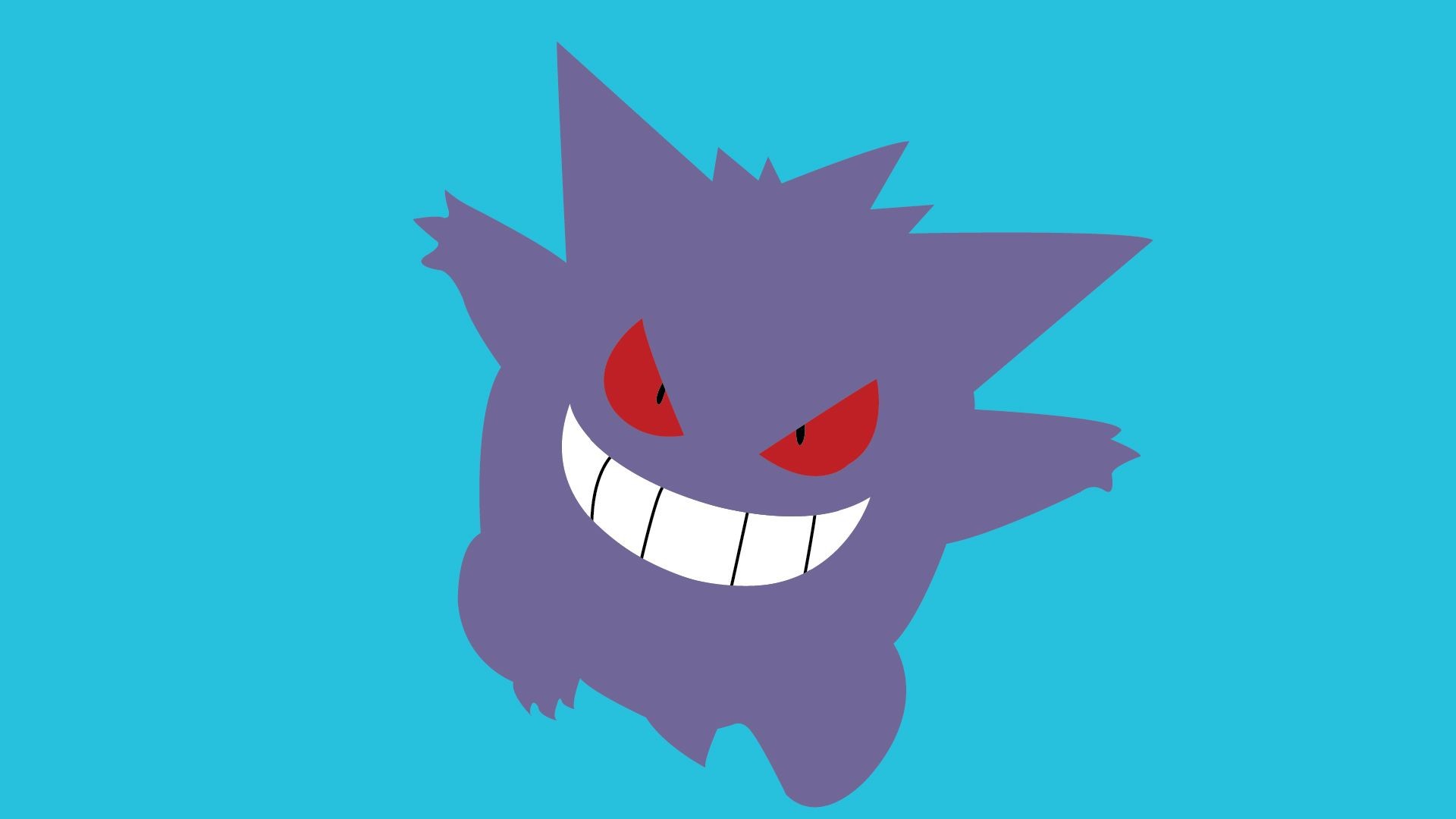 Gengar, Pokémon, Minimalismo, Sfondo azzurro, 16:9 Full HD, wallpaper widescreen