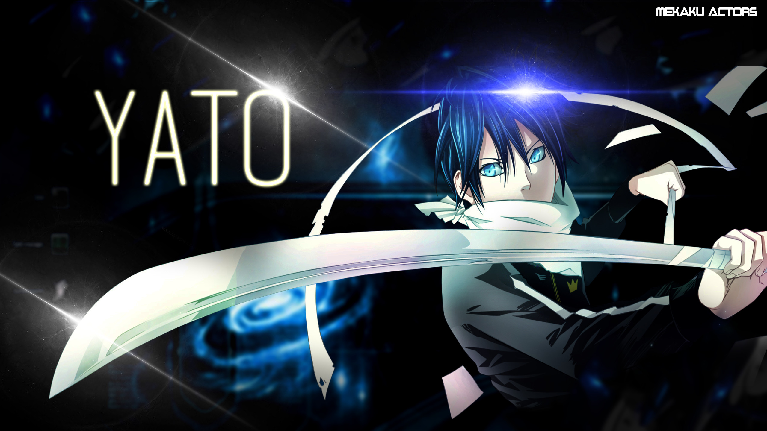 Yato, Noragami, Spada, Tipografia, Sfondo nero, 2K, wallpaper per portatile