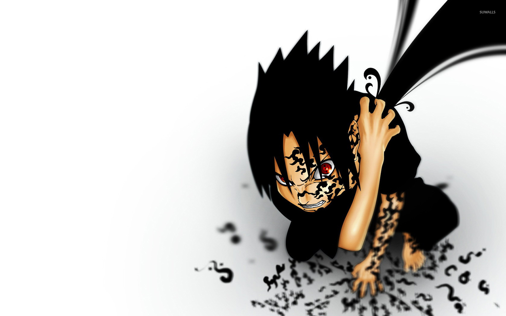 Sasuke Uchiha, Segno maledetto, Naruto, Sfondo bianco, 16:10 Full HD, wallpaper widescreen