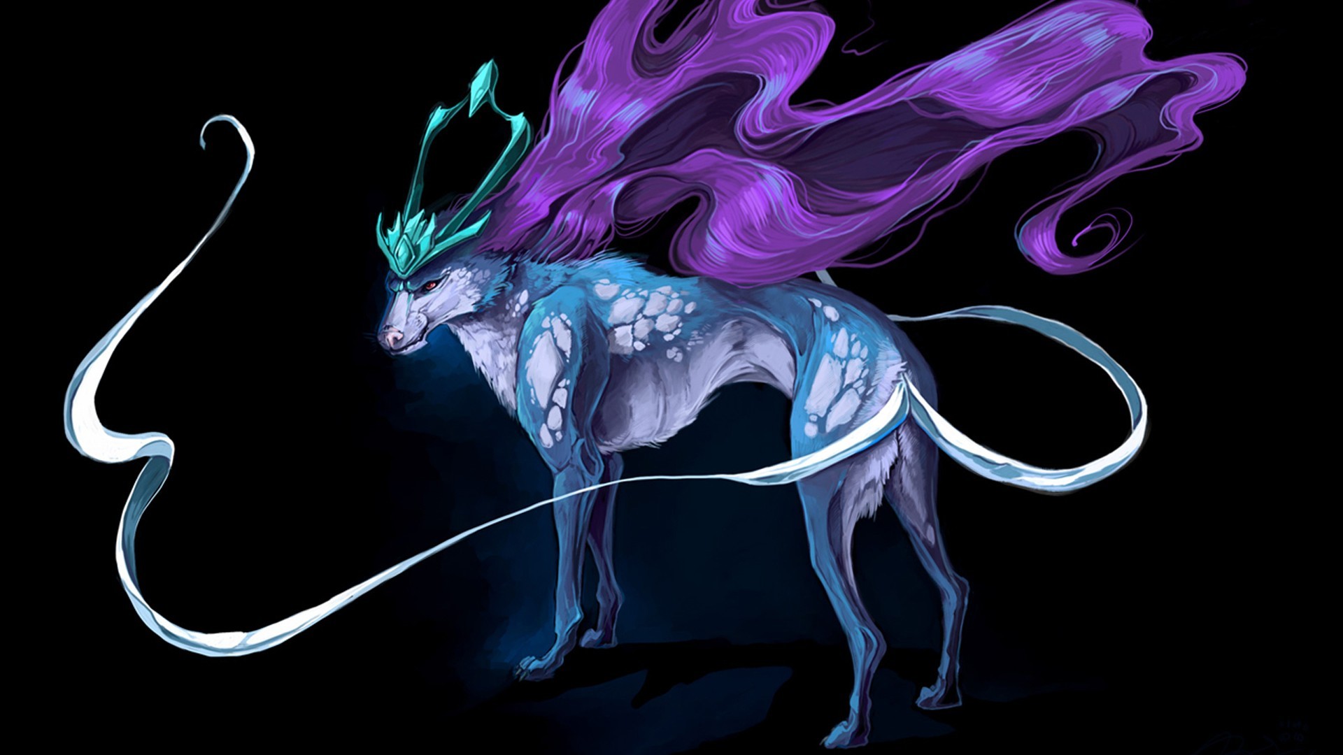 Suicune, Pokémon, Sfondo nero, Viola, 16:9 Full HD, wallpaper widescreen