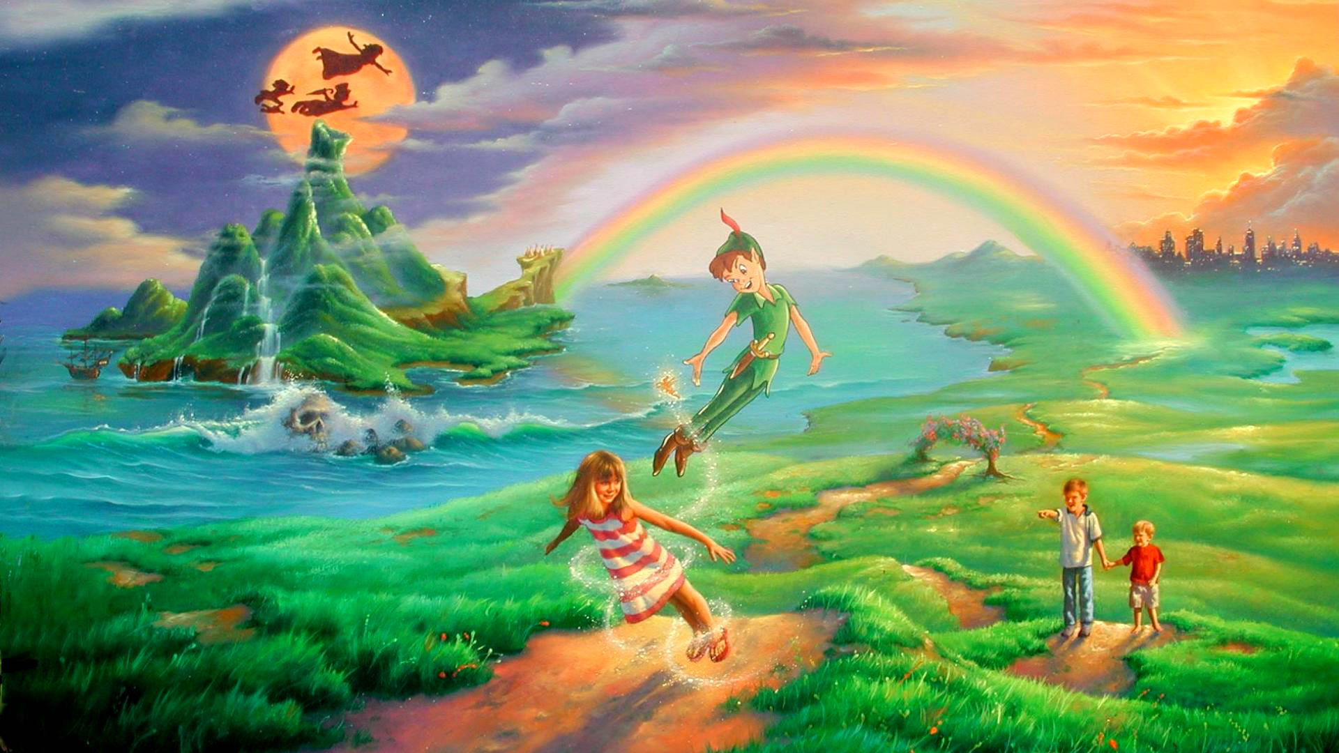 Peter Pan, Isola che non c'è, Arcobaleno, Wendy, 1920x1080, immagine di sfondo