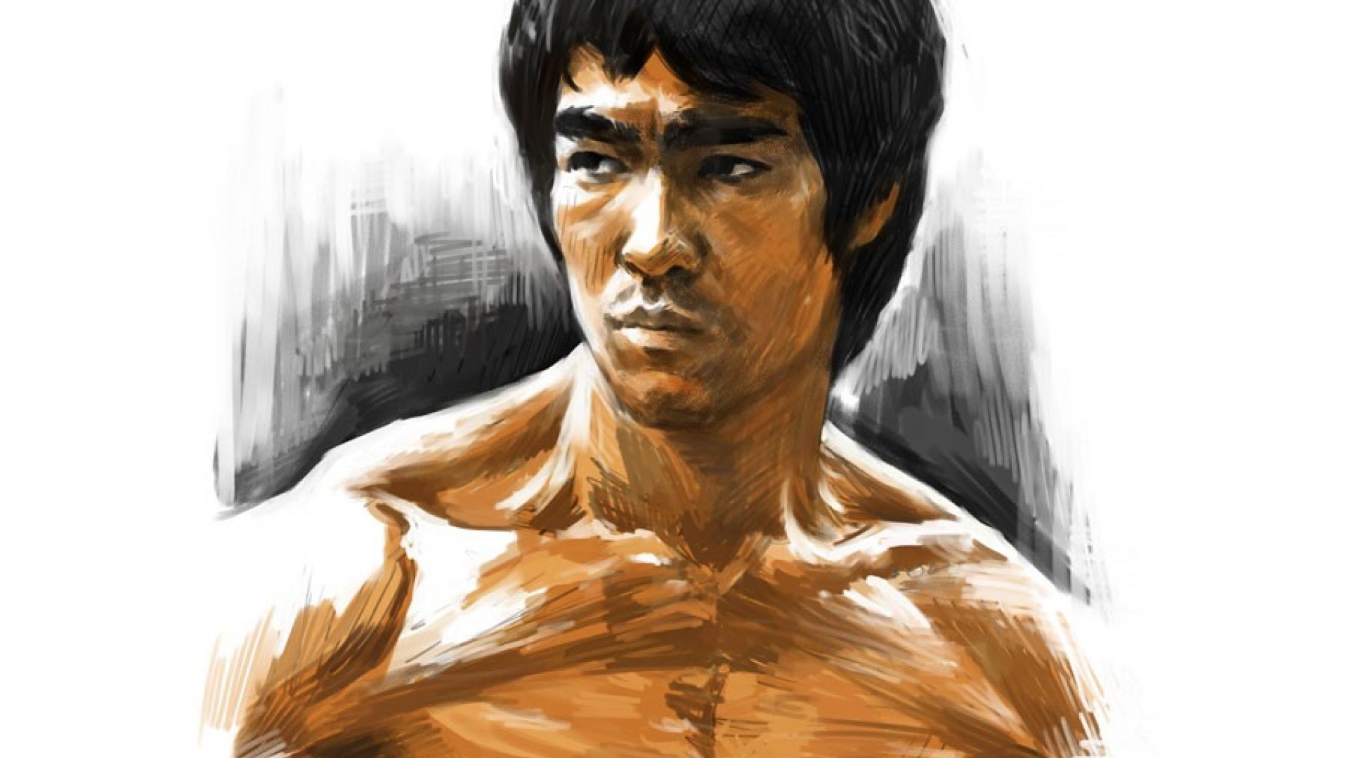 Bruce Lee, Pittura digitale, Ritratto, Sfondo bianco, 1920x1080, wallpaper desktop