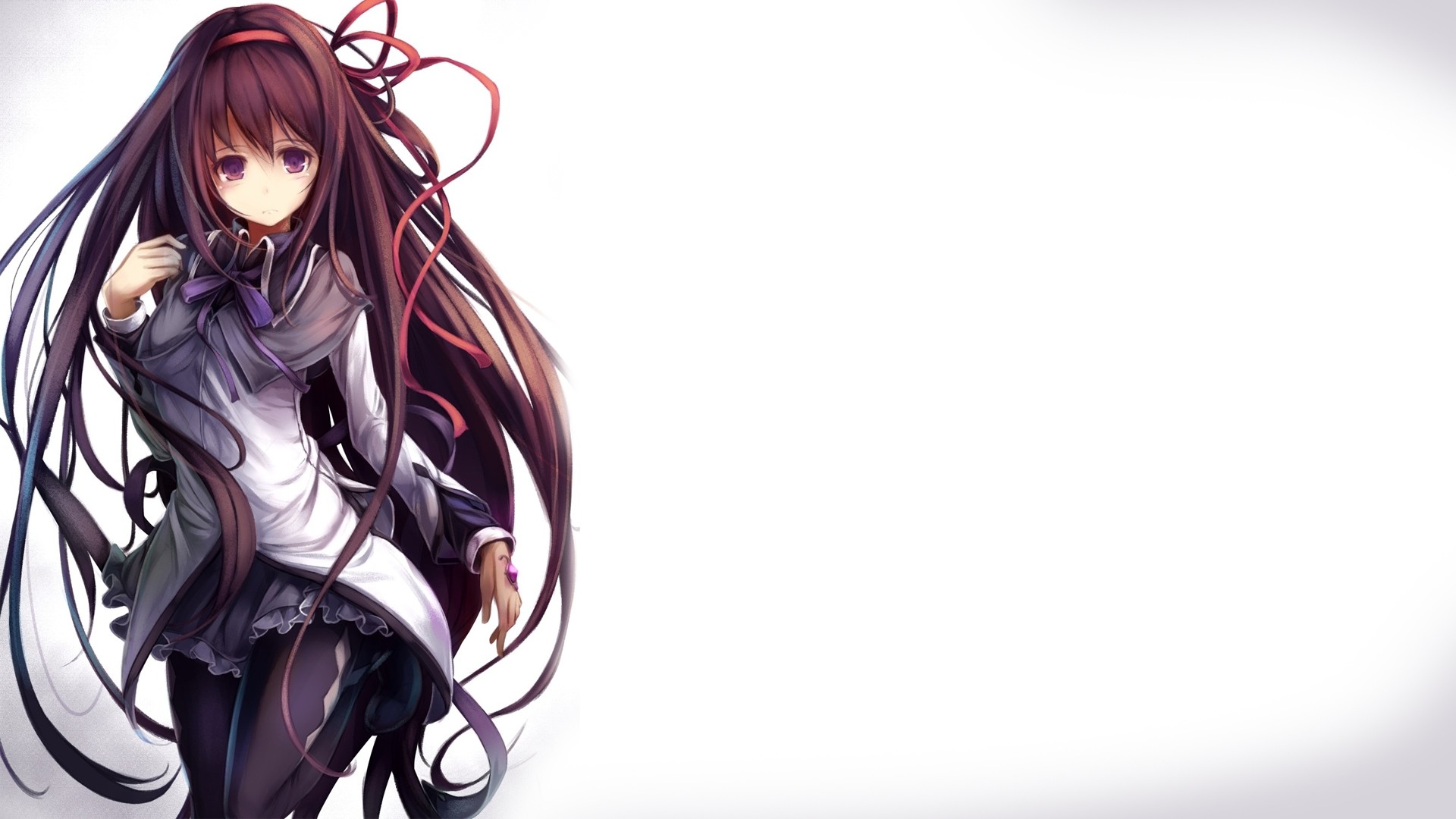 Ragazza anime, Capelli lunghi, Nastro, Sfondo bianco, Full HD, wallpaper per portatile