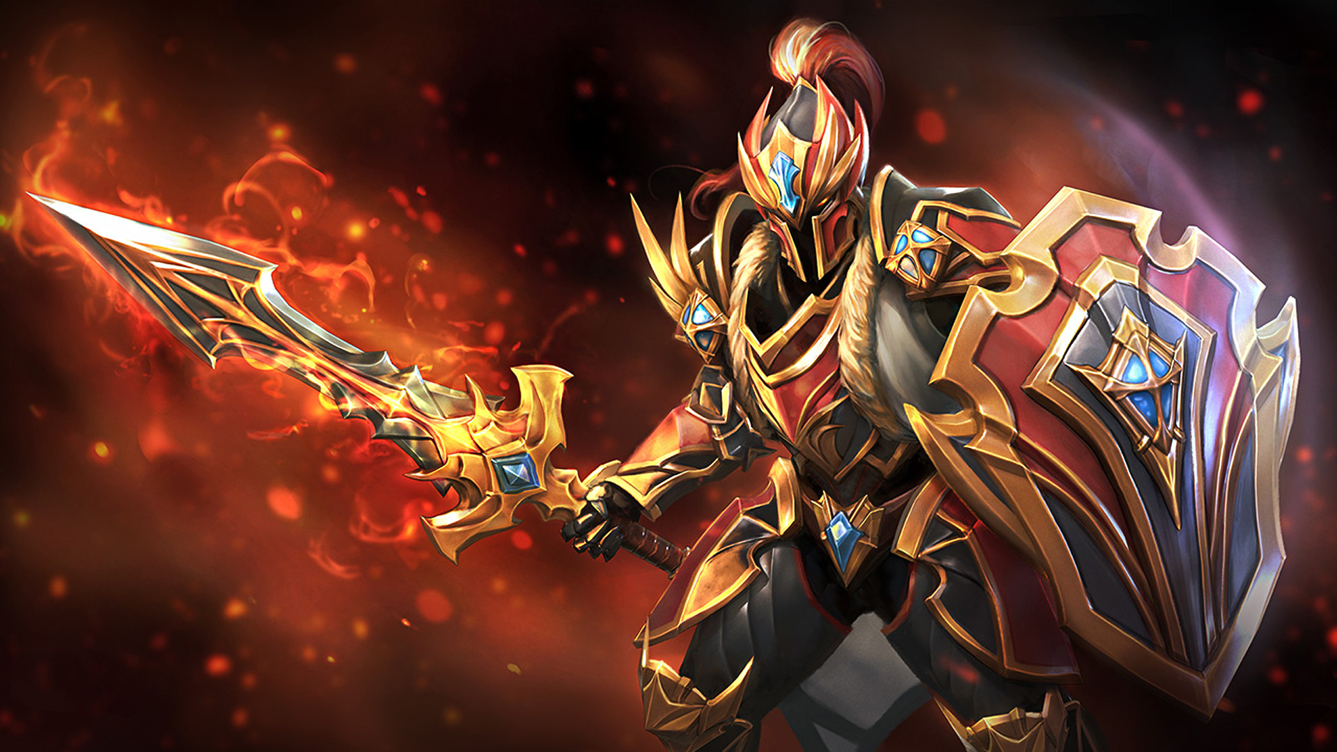 Dragon Knight, Dota 2, Spada, Scudo, Fuoco, 16:9 Full HD, sfondo widescreen