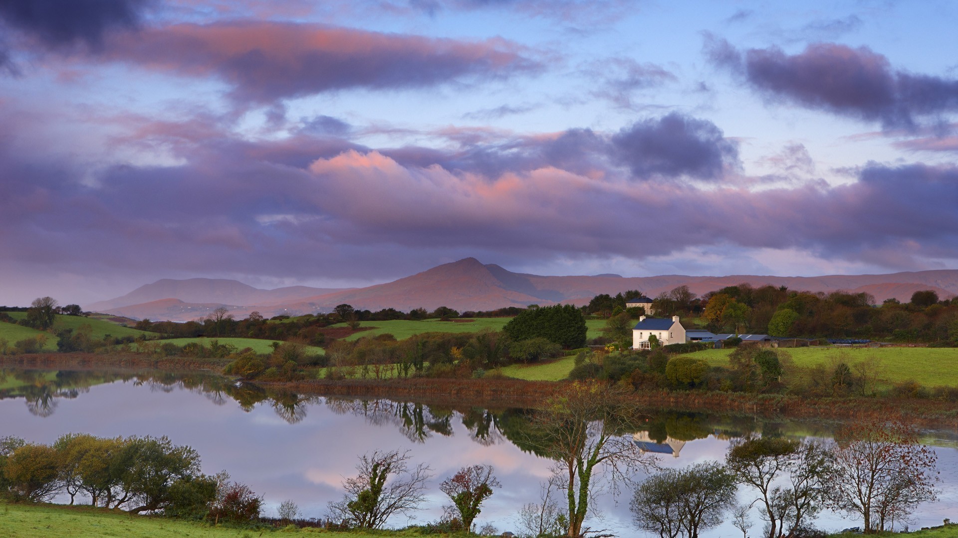 Irlanda, Lago, Montagne, Tramonto, Full HD 1080p, sfondo desktop