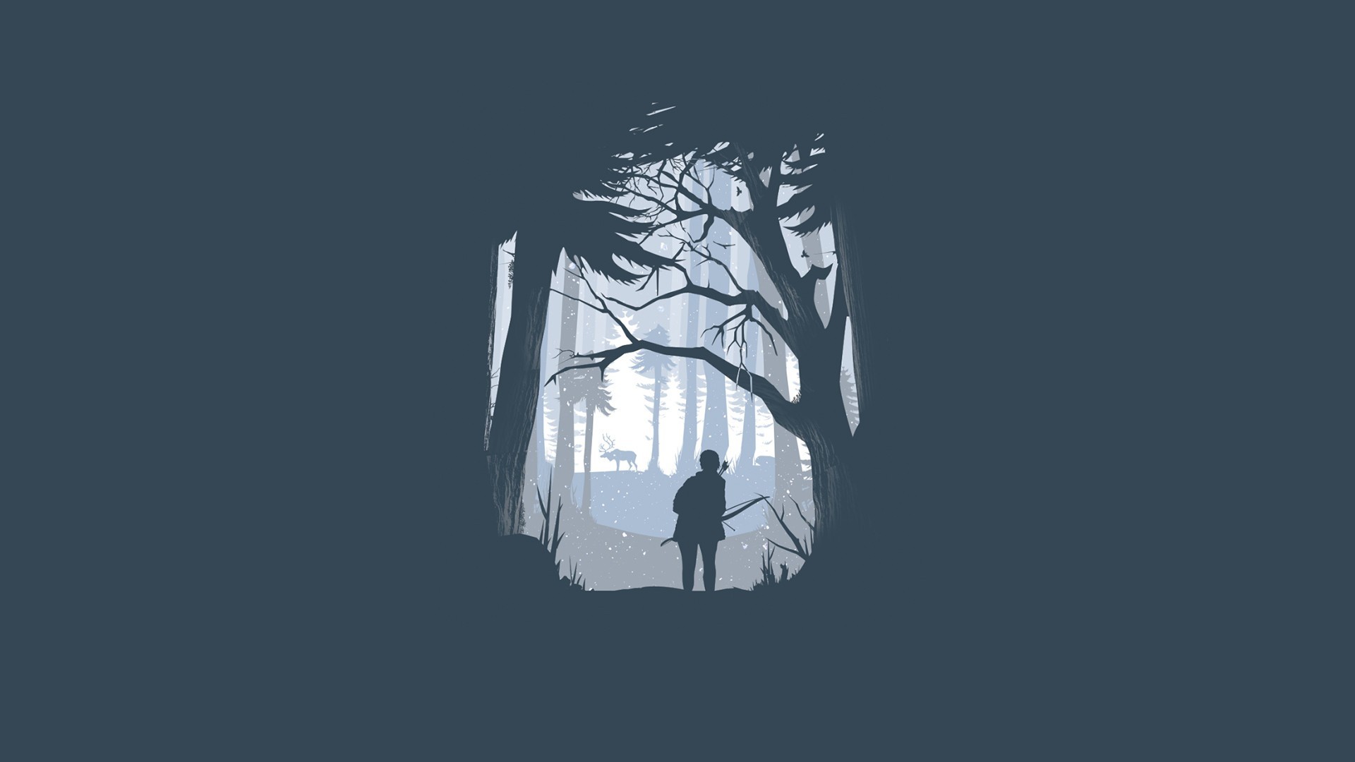 Foresta, Silhouette, Cacciatore, Arte negativa, Full HD, sfondo per PC e portatile