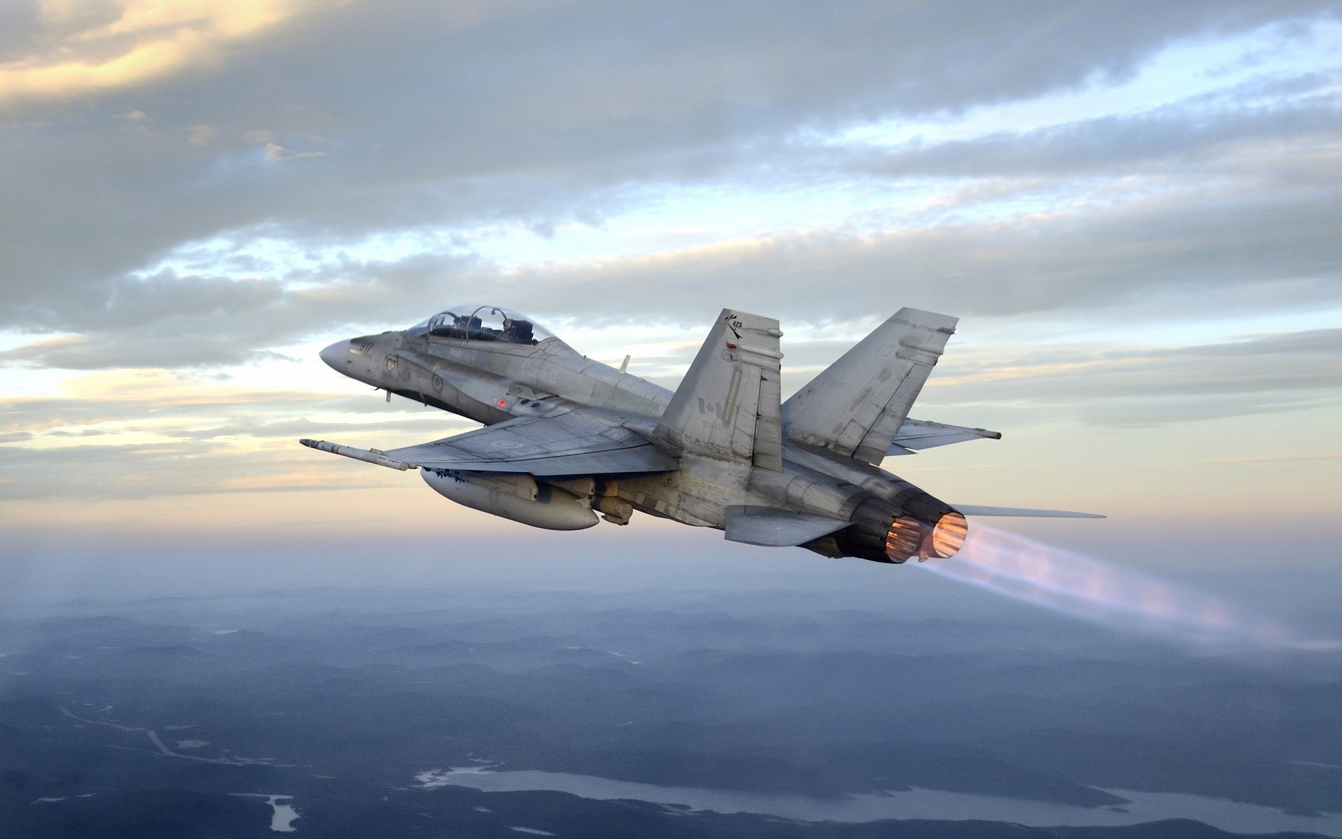 F/A-18 Hornet, Postbruciatore, Caccia, Tramonto, 1920x1200, sfondo per PC