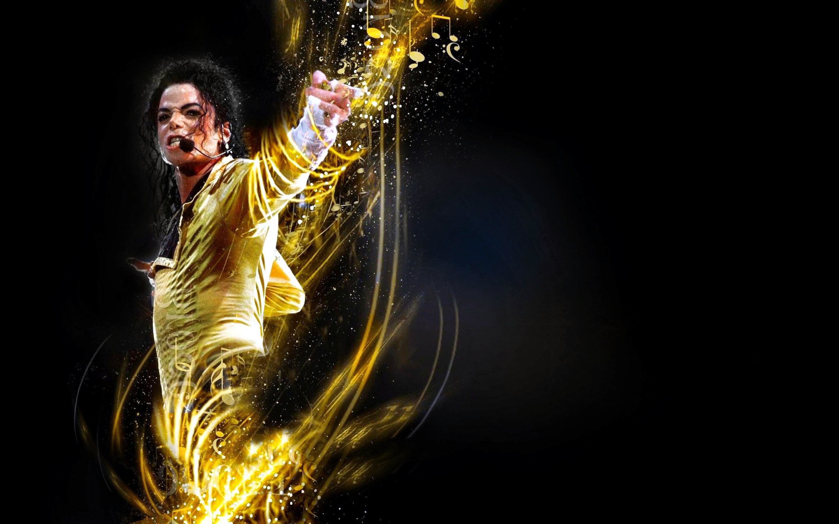 Michael Jackson, Giacca dorata, Scintille, Sfondo nero, 2K, wallpaper per portatile