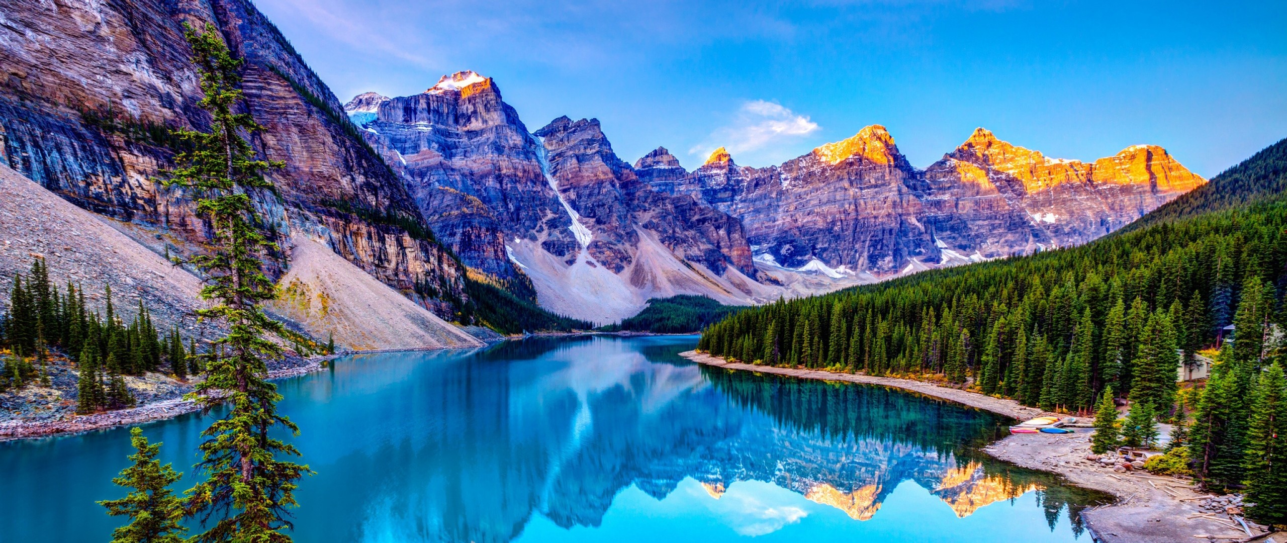 Moraine Lake, Lago Moraine, Banff, Canada, Riflesso, 2560x1080, wallpaper desktop